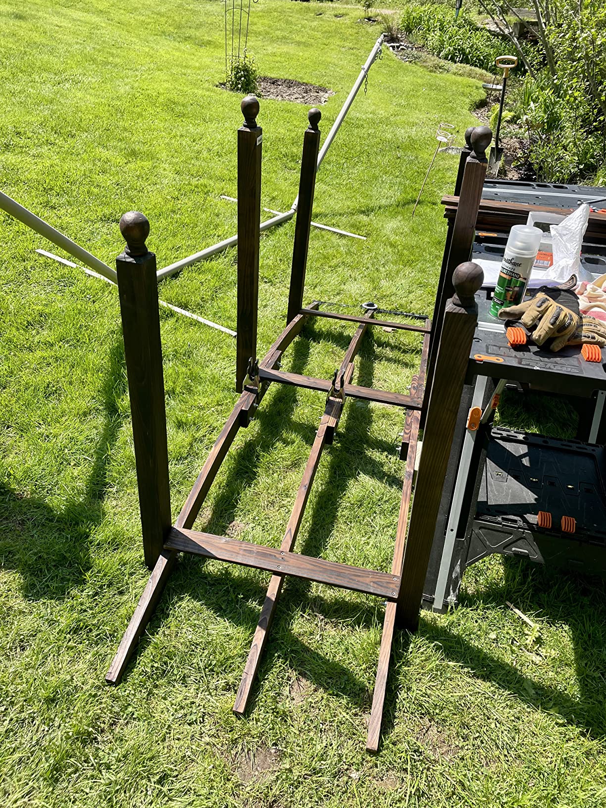 Outsunny 7.5' Wooden Arch Garden Bridge Safety Rails for Ponds Carbonized | Outdoor Use, Backyard Ponds, Creeks, Streams customer photo 2
