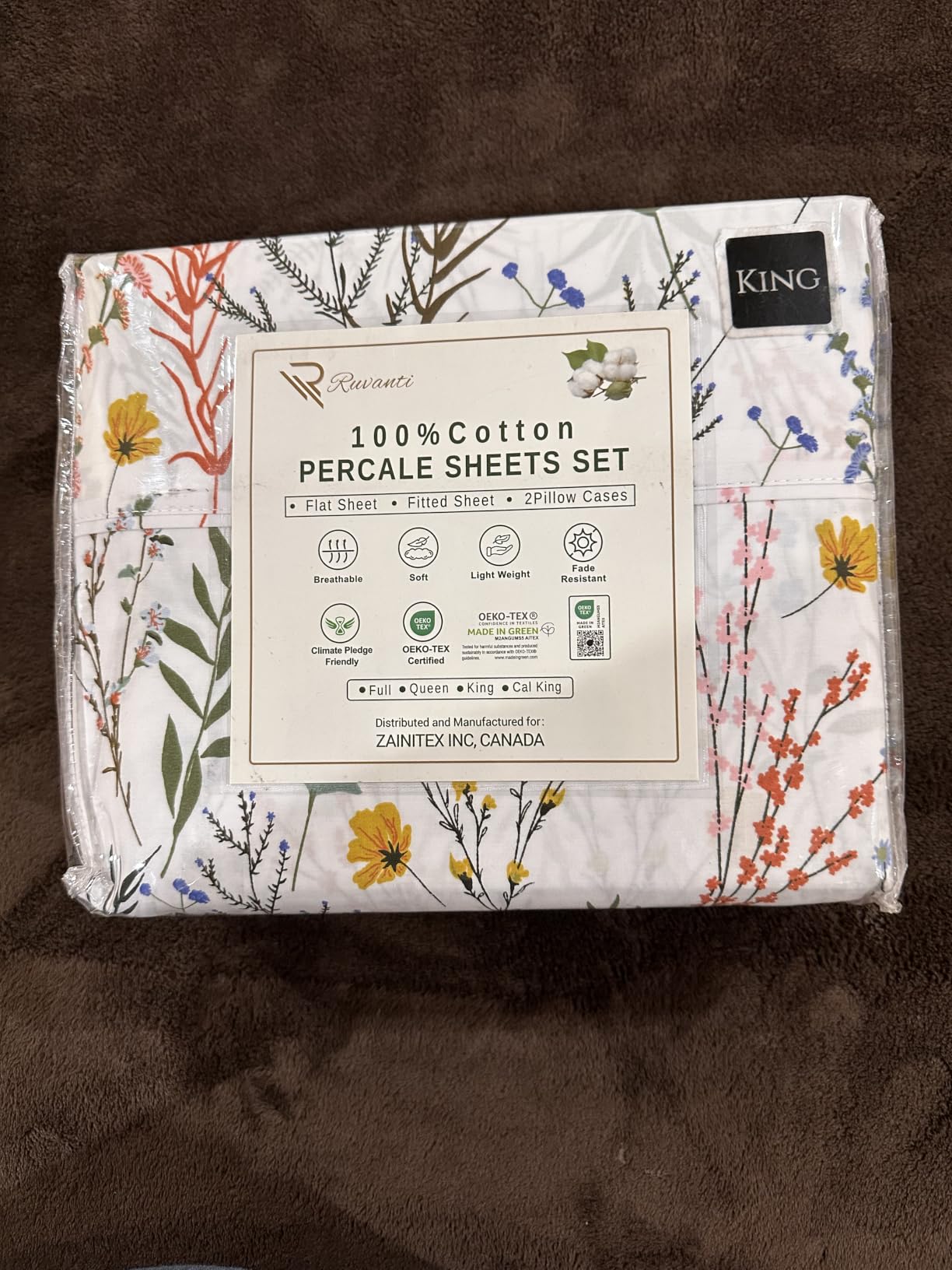 RUVANTI 100% Cotton Percale Sheets Queen Size, Sweet Pea | Crisp Cooling, Deep Pocket 16