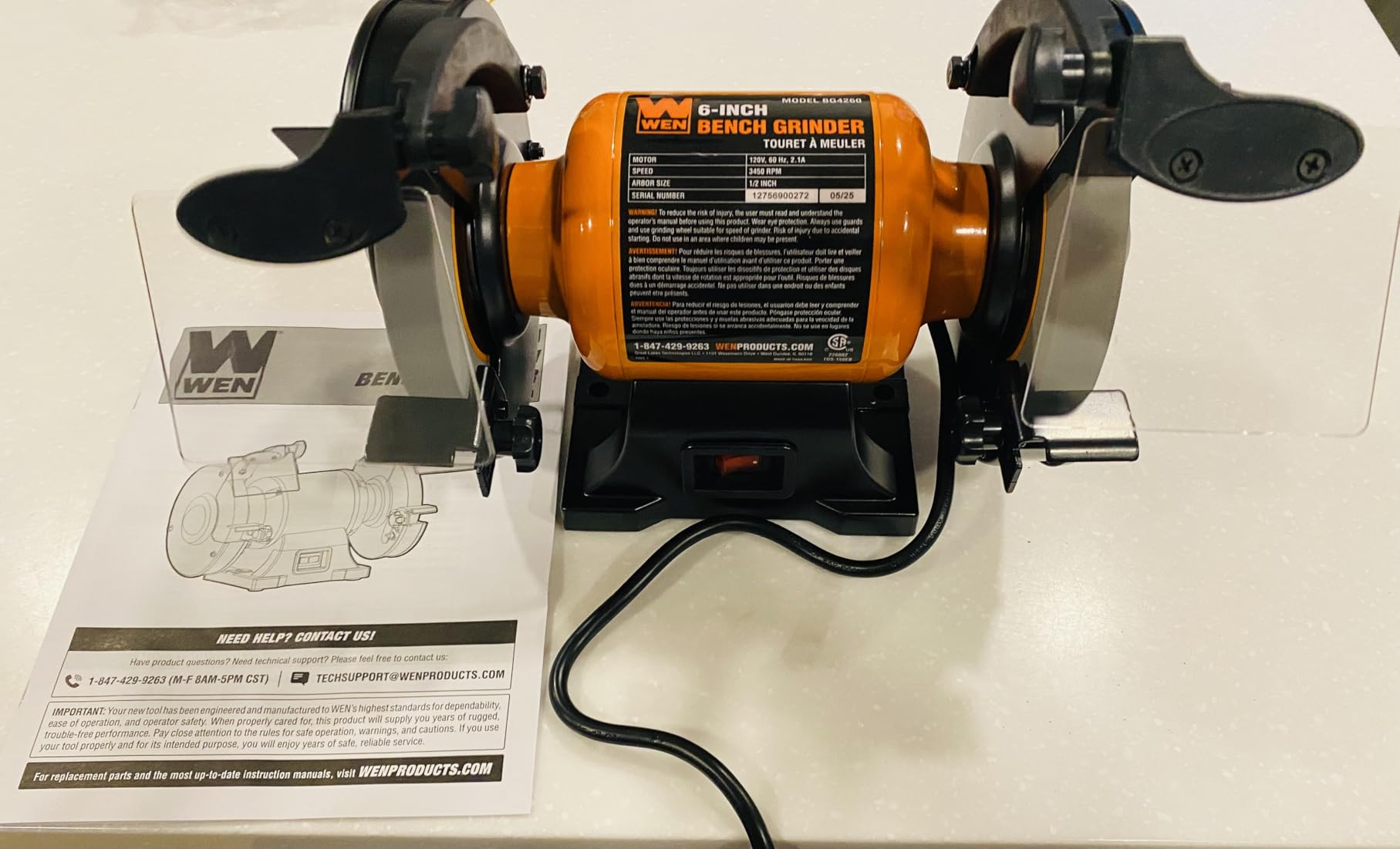 WEN BG4260 2.1-Amp 6-Inch Single Speed Bench Grinder, Orange,black customer photo 2