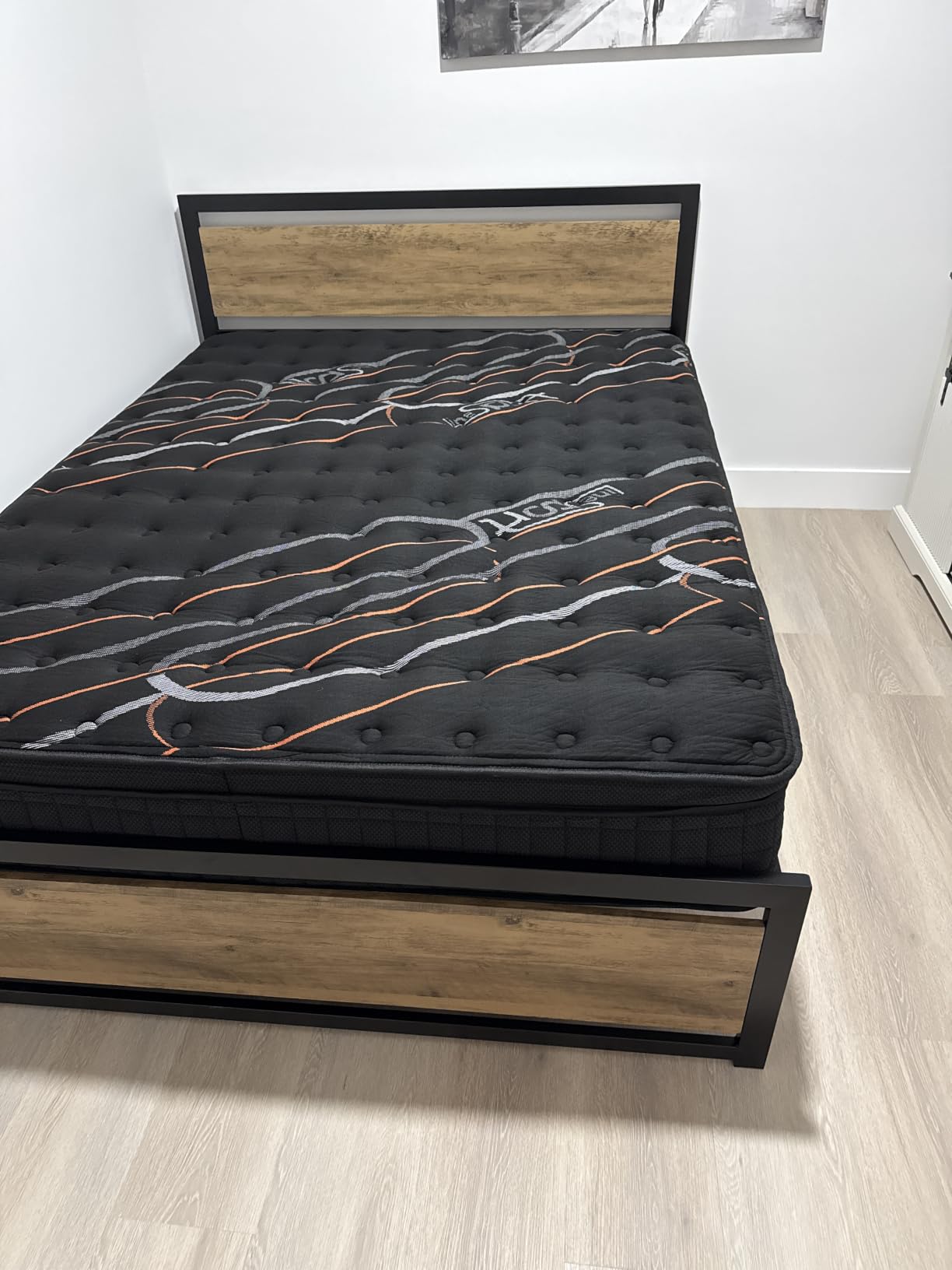 SHA CERLIN Heavy Duty Queen Size Bed Frame with Modern Headboard, Black | Platform Metal Base with Square Footboard and 13 Strong Slats Support, No Box Spring Needed customer photo 2