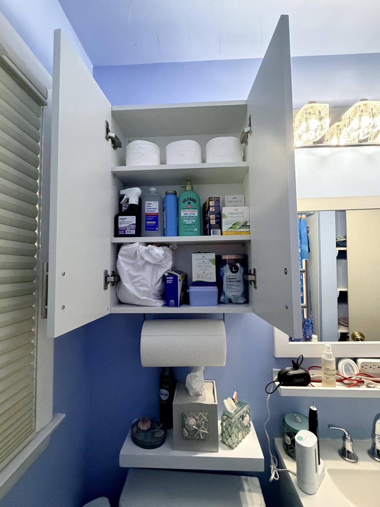 VANIRROR Bathroom Wall Cabinet Wooden Medicine Cabinet Buffering Hinge MDF Material Over Toilet Storage 23
