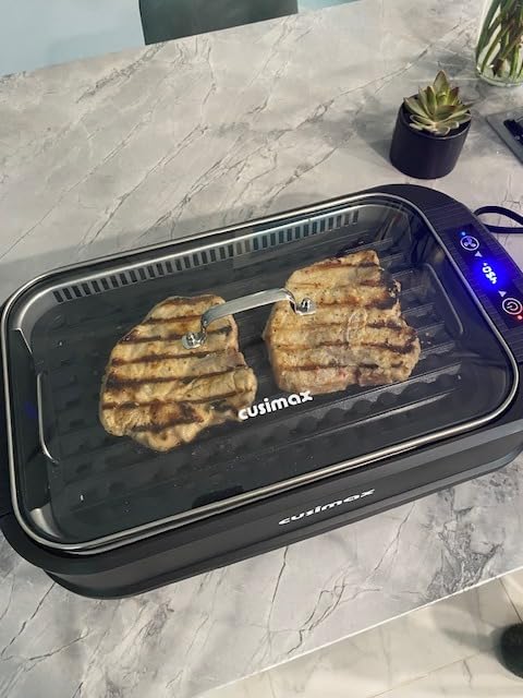 CUSIMAX Smokeless Indoor Grill, 1500W Electric Indoor Grill with Smart LED Display & Tempered Glass Lid, Non-stick Removable Plate, Dishwasher Safe customer photo 1