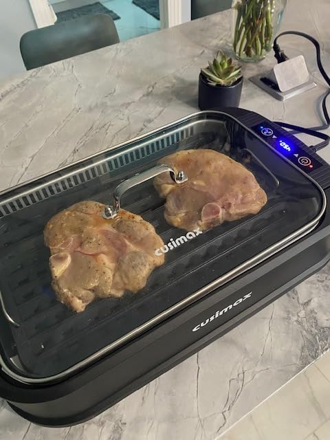 CUSIMAX Smokeless Indoor Grill, 1500W Electric Indoor Grill with Smart LED Display & Tempered Glass Lid, Non-stick Removable Plate, Dishwasher Safe customer photo 2