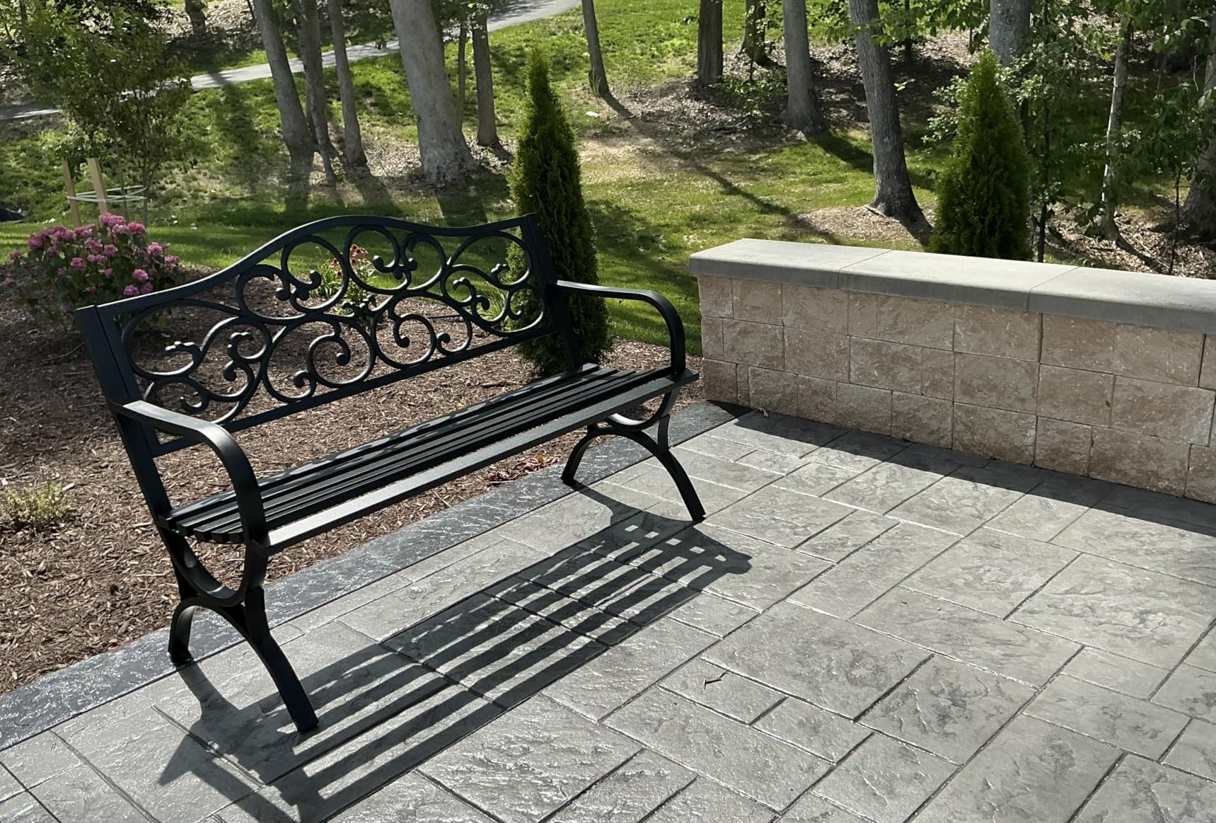 MFSTUDIO 50 Inches Outdoor Garden Bench Cast Iron Metal Frame Floral Bronze, E-Coating Anti-Rust Finish, Weatherproof Outdoor Bench for Patio, Porch, Front Door, Park, Up to 550 Lbs customer photo 1