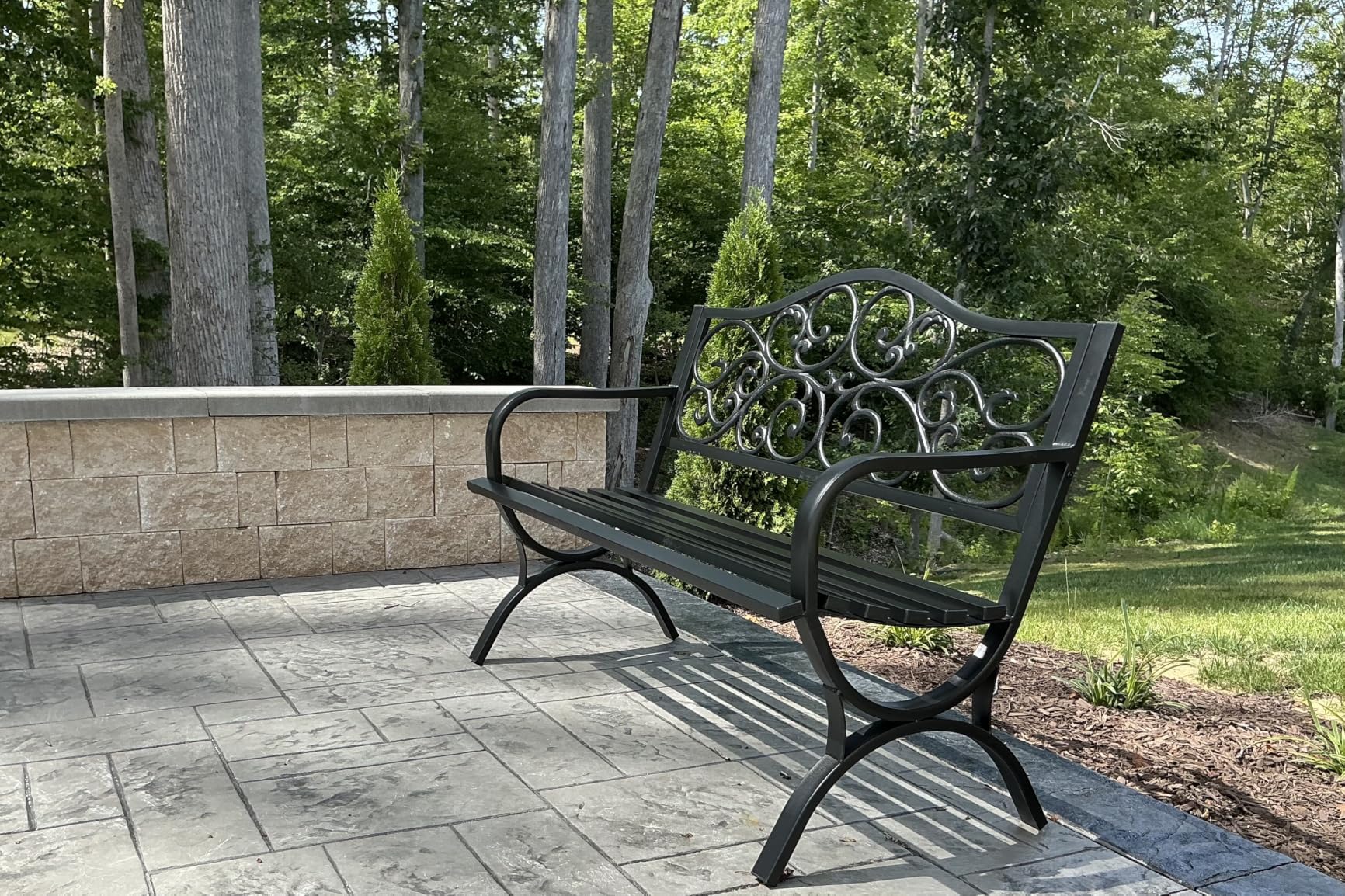 MFSTUDIO 50 Inches Outdoor Garden Bench Cast Iron Metal Frame Floral Bronze, E-Coating Anti-Rust Finish, Weatherproof Outdoor Bench for Patio, Porch, Front Door, Park, Up to 550 Lbs customer photo 2
