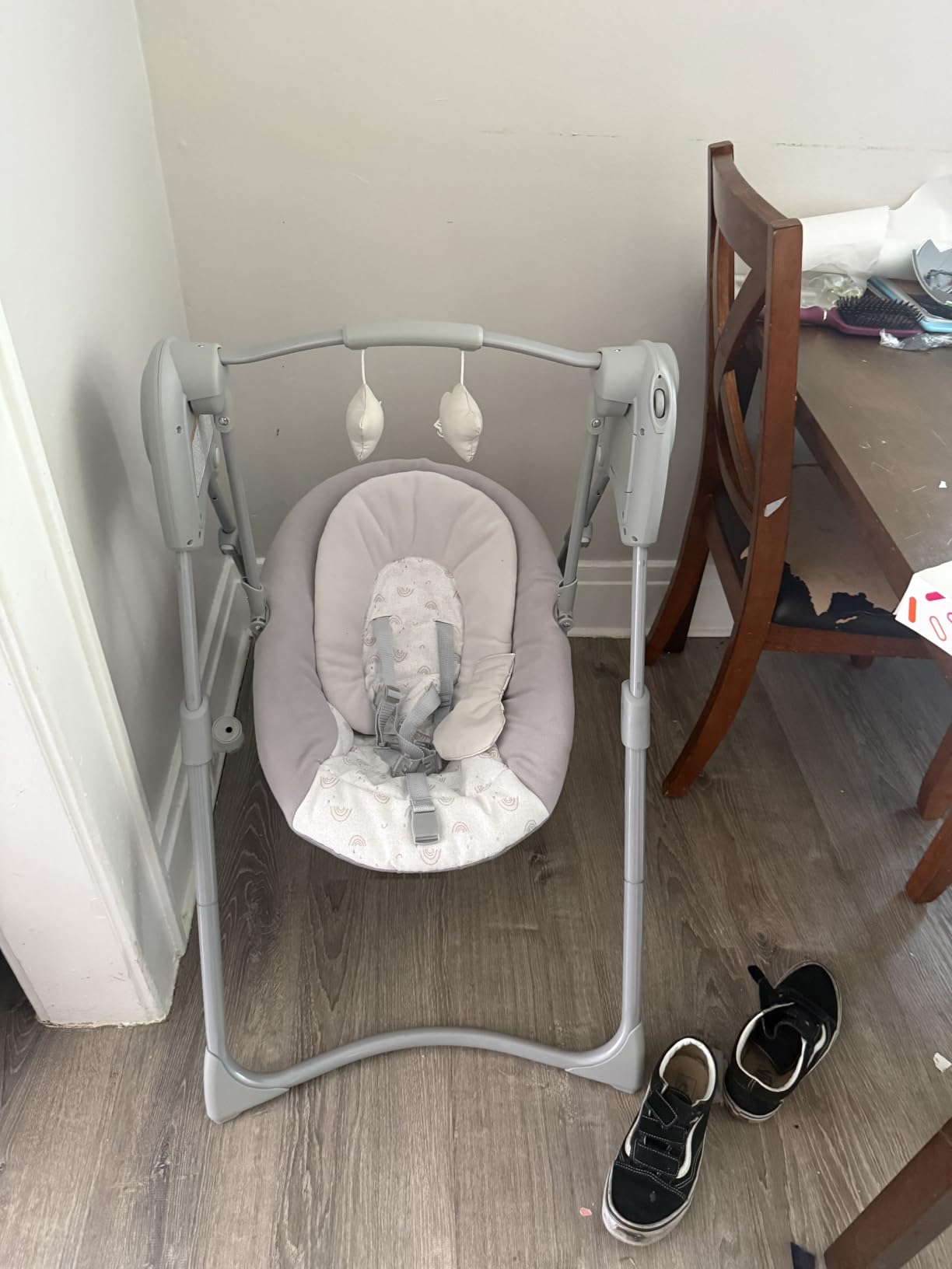 Graco Slim Spaces Compact Baby Swing, Space Saving Portable Baby Swing with Height Adjustable Legs & Soft Toys, Reign customer photo 2