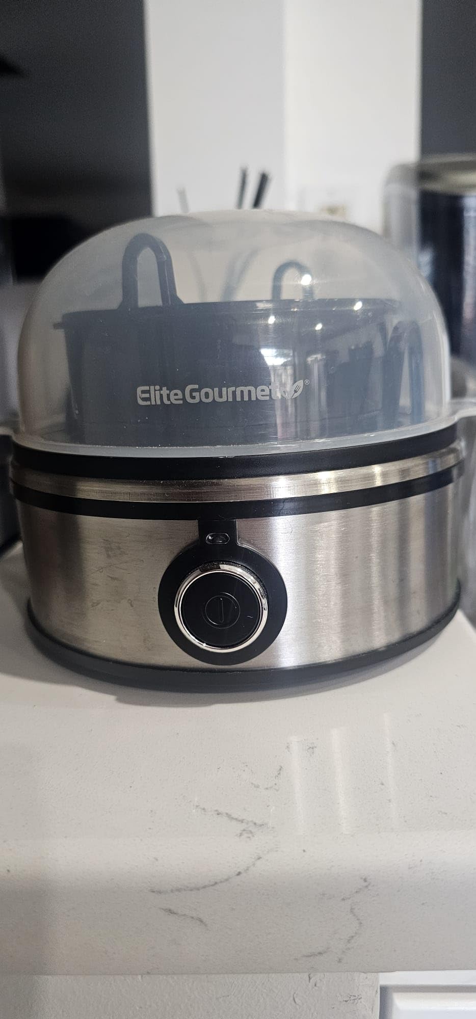 Elite Gourmet EGC-007B Rapid Egg Cooker, 7-Egg Poacher/Omelet Maker, Black | Easy-to-peel hard, medium, or soft-boiled eggs - auto shut-off, alarm, 16-recipe booklet included customer photo 2
