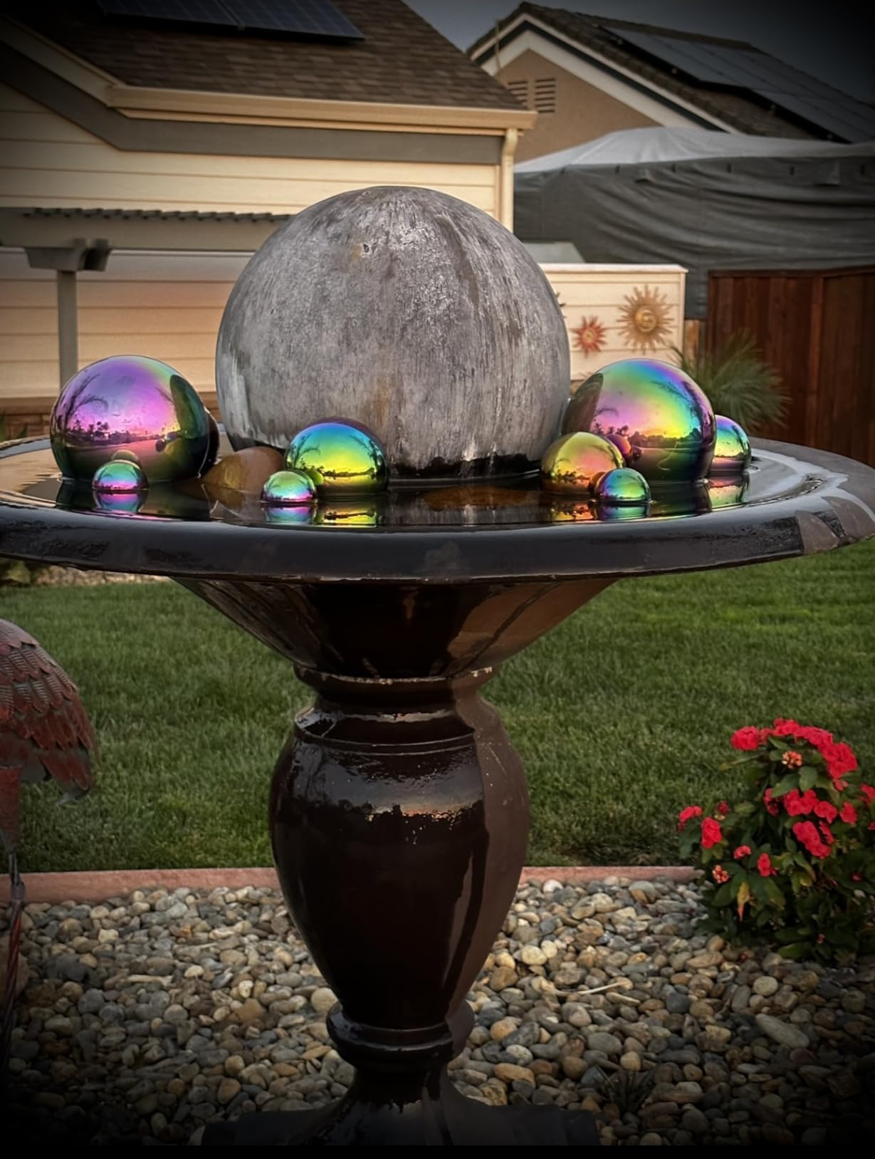Rainbow Gazing Globe Mirror Ball in Stainless Steel, Shiny Hollow Sphere Sparkling Housewarming Outdoor Ornament (8 Inch) customer photo 2
