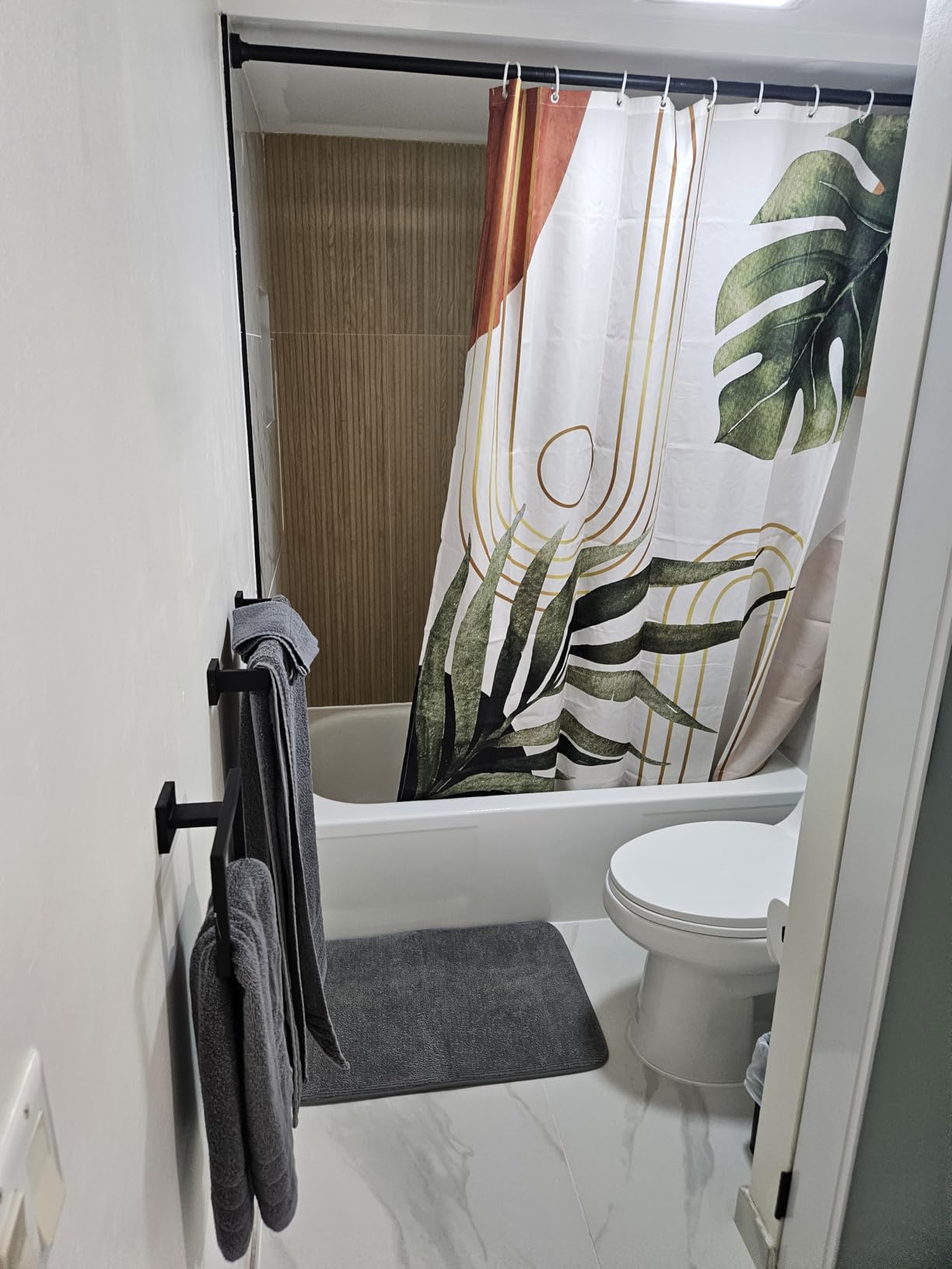 Glawry Boho Shower Curtain Sage Green Mid Century Bathroom Curtain Set | Abstract Simlpe Minimalist Aesthetic Modern Bathroom Decor Waterproof Fabric with 12 Hooks customer photo 2