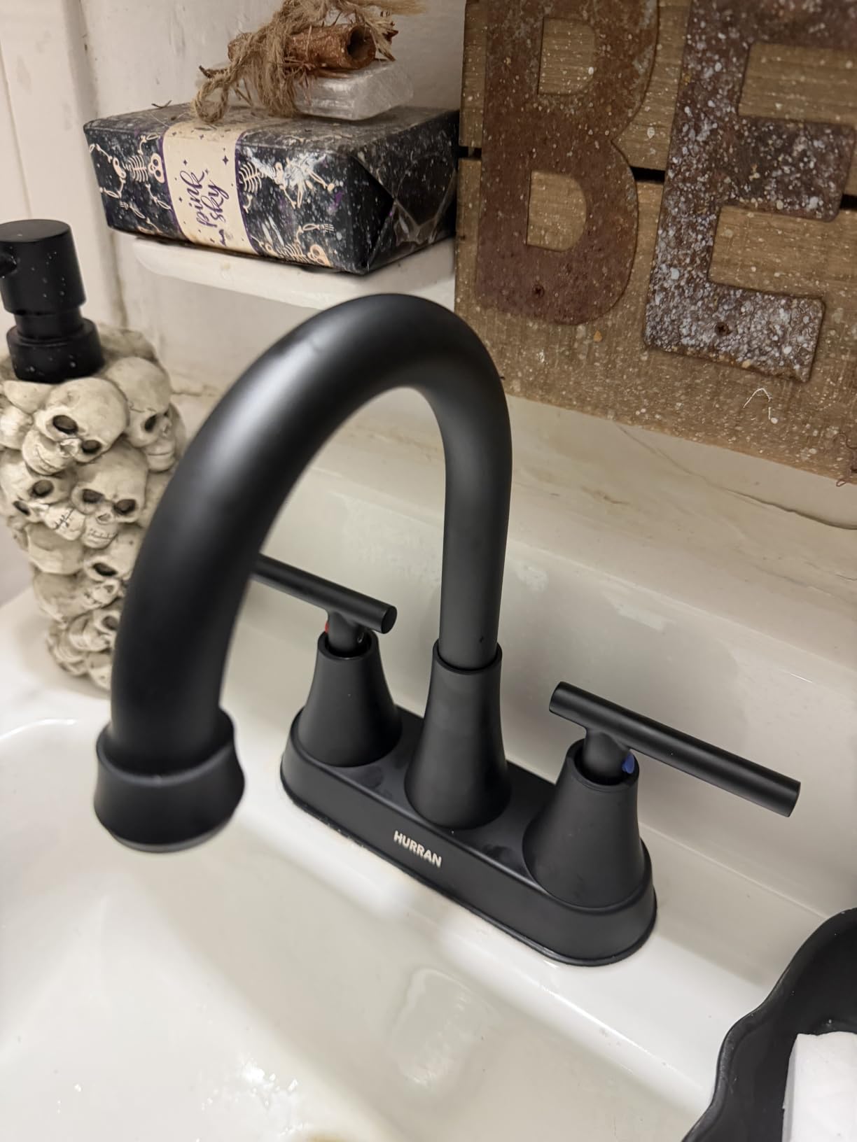 Bathroom Faucets for Sink 3 Hole, Hurran 4 inch Brushed Nickel Bathroom Sink Faucet with Pop-up Drain and Supply Lines, Stainless Steel Centerset Faucets for Sink Vanity RV customer photo 2