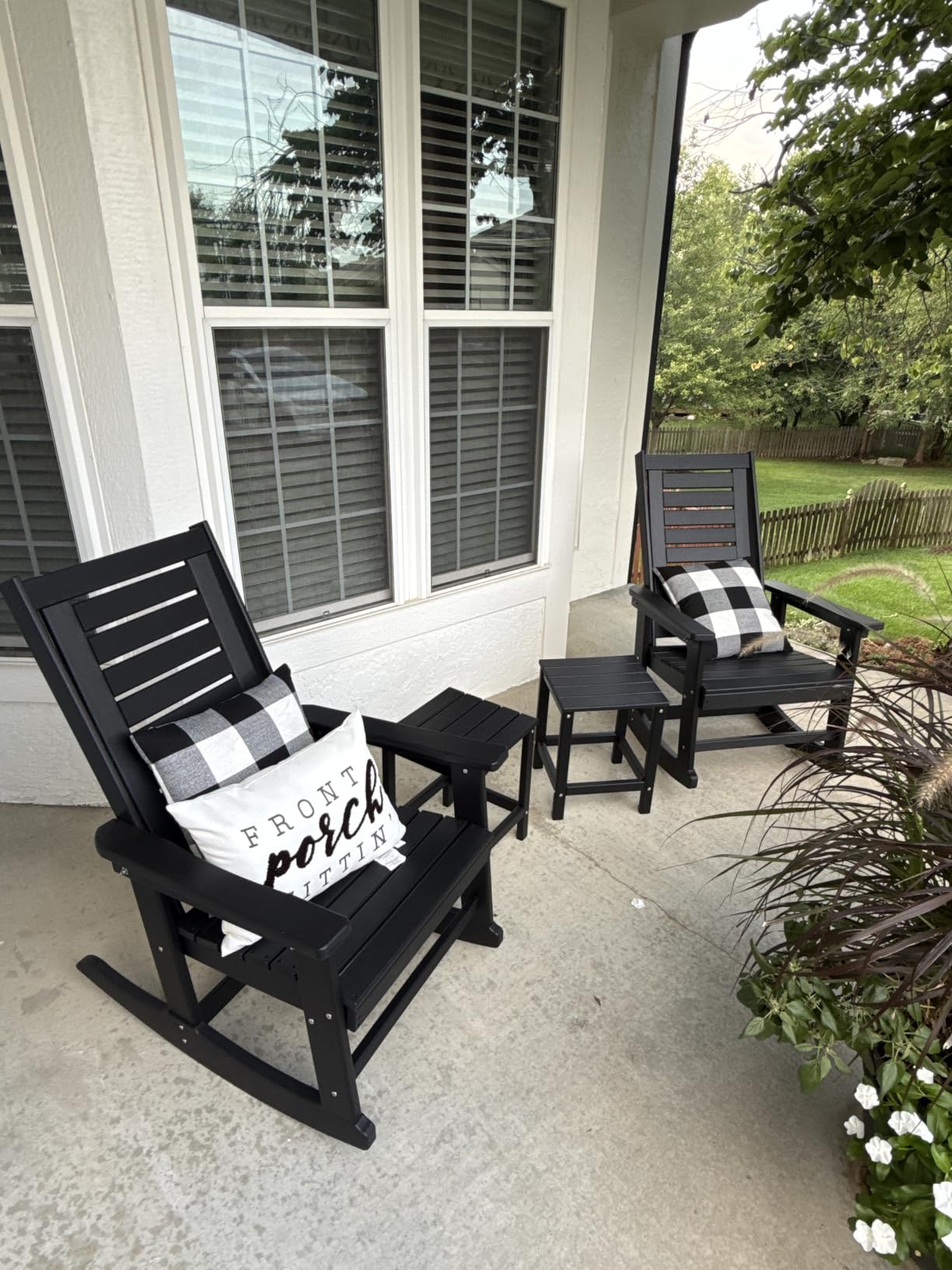 GREENVINES Outdoor Rocking Chairs | Set of 2 | Porch Rocker | HDPE Plastic | Black | Oversized Rockers | High Back | Big & Tall | Ladder Back | for Patio Outside Backyard Balcony customer photo 2