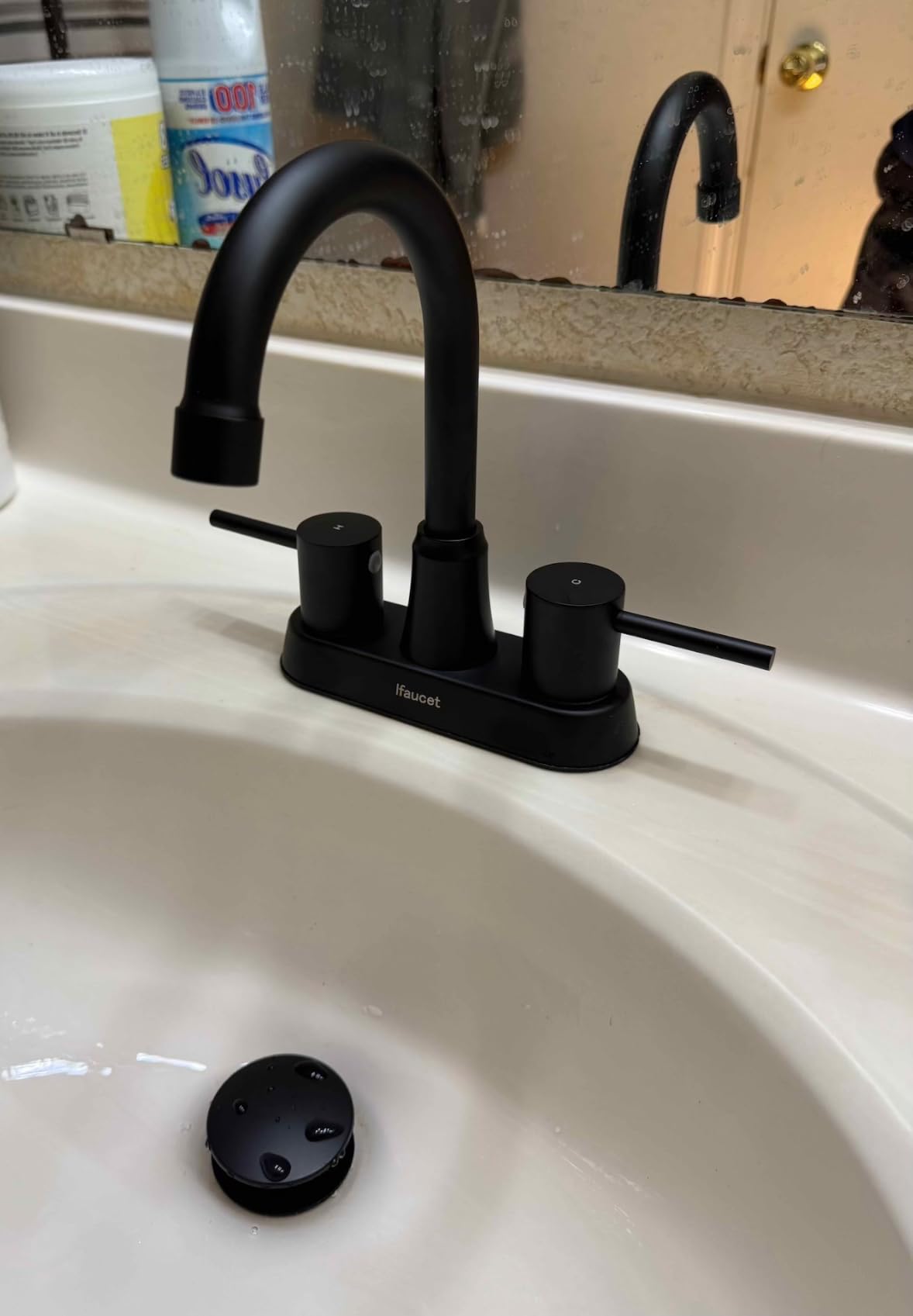 Bathroom Faucets, Bathroom Faucet 3 Hole, Bathroom Sink Faucet, Faucet for Sink 4 Inch 2 Handle Centerset, Lead-Free, with Copper Pop Up Drain (Brushed Nickel) customer photo 1