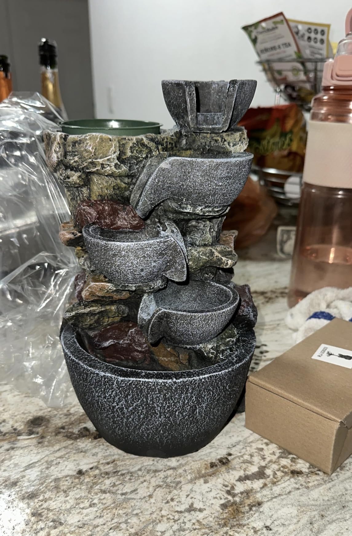 Haobos Indoor Fountain 4-Bowl Rockery Soothing Sound Tabletop Fountains Home/Office Decor Gift for Mom,Mother Day Present with A Small Plastic Pot to Grow Plant/Hebs By Yourself customer photo 1
