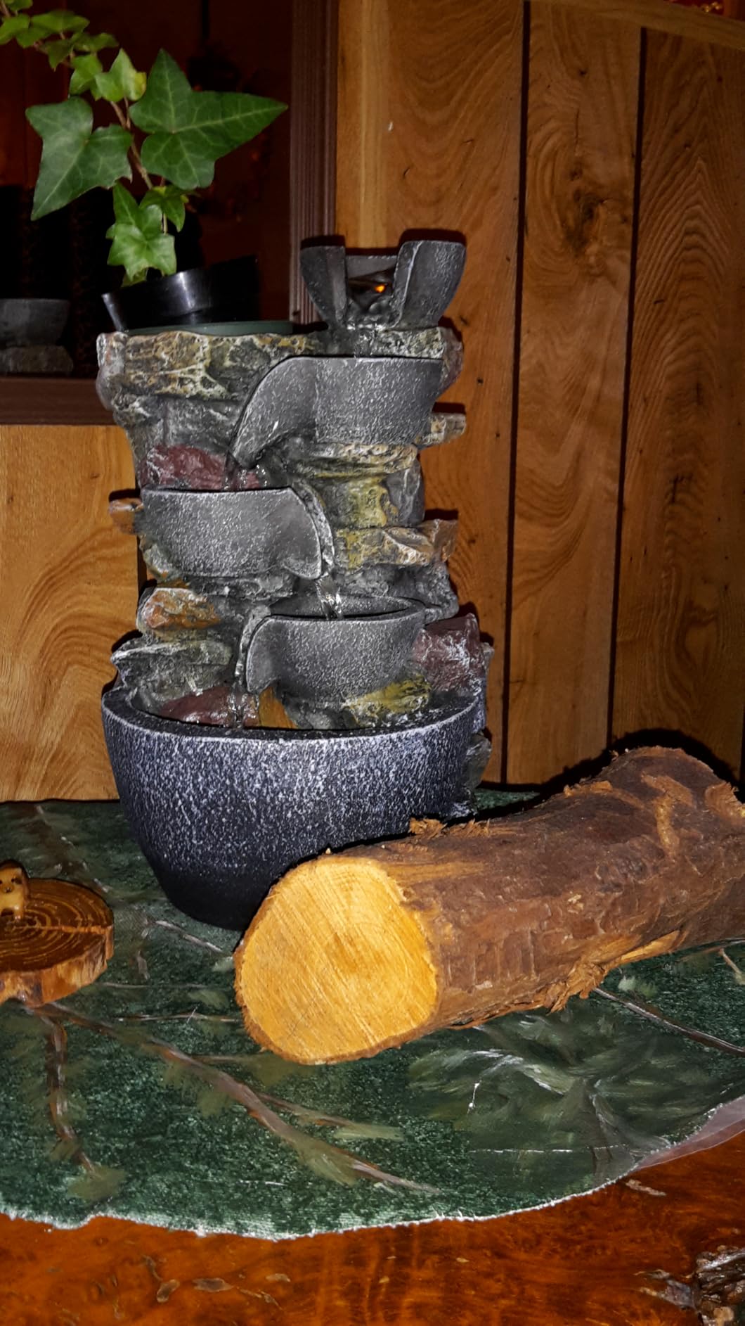 Haobos Indoor Fountain 4-Bowl Rockery Soothing Sound Tabletop Fountains Home/Office Decor Gift for Mom,Mother Day Present with A Small Plastic Pot to Grow Plant/Hebs By Yourself customer photo 2