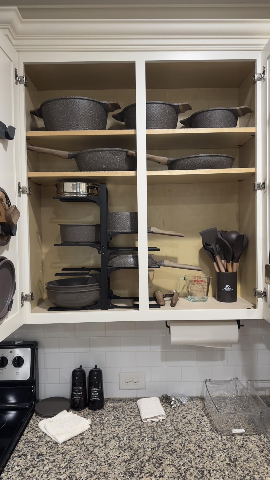 MUDEELA 8-Tier Heavy Duty Pots and Pans Organizer under Cabinet, Black | Adjustable 15.83