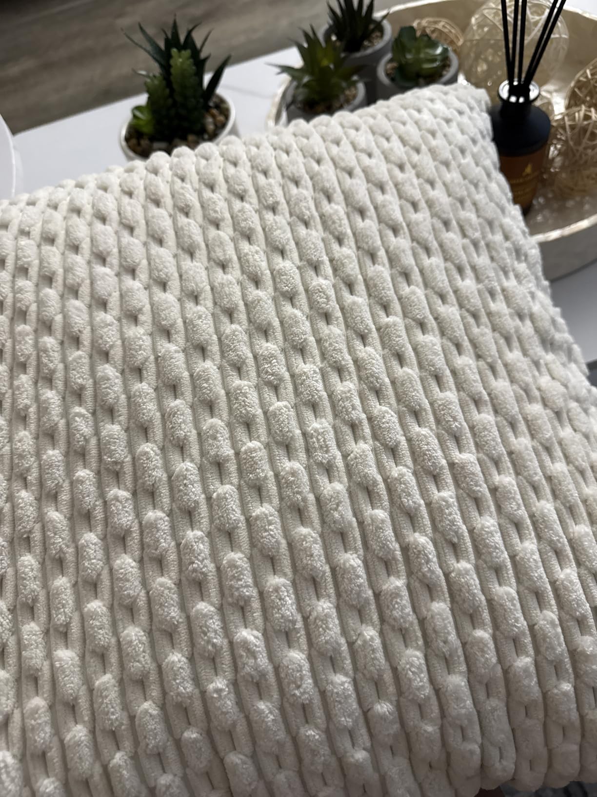 MIULEE Corduroy Decorative Throw Pillow Covers 18x18 Cream White Pack of 2 | Soft Boho Striped Pillow Covers Modern Farmhouse Home Decor For Sofa Living Room Couch Bed customer photo 2