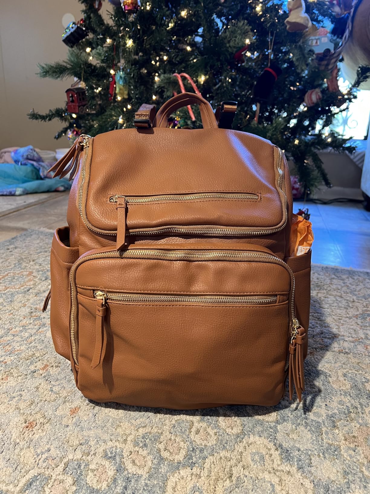 Omanmoli Diaper Bag Backpack Large Baby Diaper Bag Leather with 17 Diaper Bag Organizing Pouches,Changing Pad,Stroller Straps,4 Insulated Pockets,Brown customer photo 1