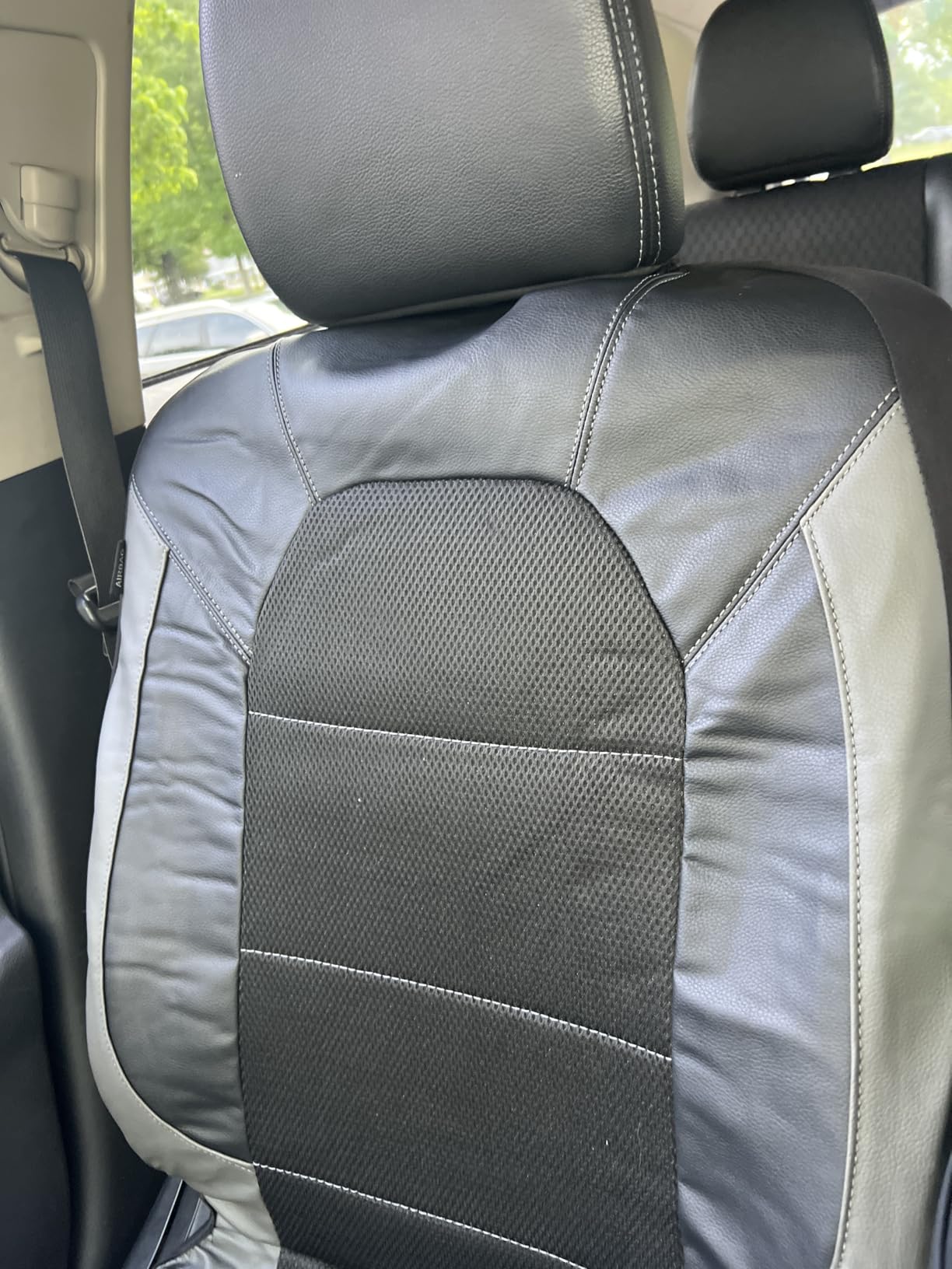 CAR PASS Leather seat Covers,Automotive Universal Sport car seat Cover Super 5mm Composite Sponge Inside,Airbag Compatible fits Most Cars, SUVs, Trucks, and Vans (Full Set,Black and Beige) customer photo 1