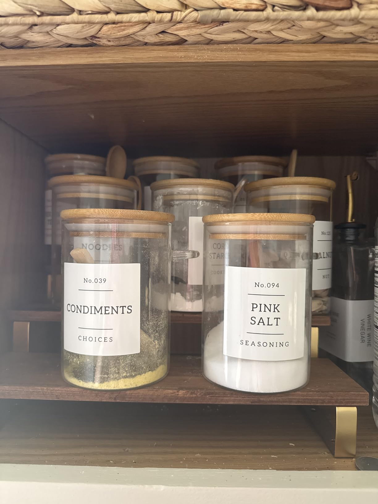 CZSZYGHBAO 5 Pack Glass Jars with Bamboo Airtight Lids - Stackable Food Storage Containers with 132 Pantry Labels - with Wood Lid for Candy, Cookie, Rice, Sugar, Flour, Pasta, Nuts customer photo 1