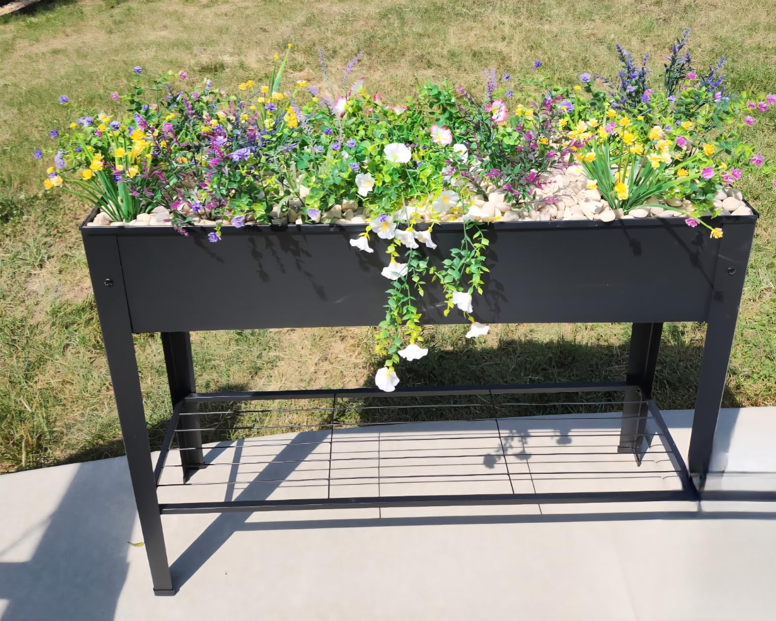 Raised Garden Bed, Elevated Planter Black Metal Plant Box with Legs Standing Garden Stand Drainage Holes Black customer photo 1