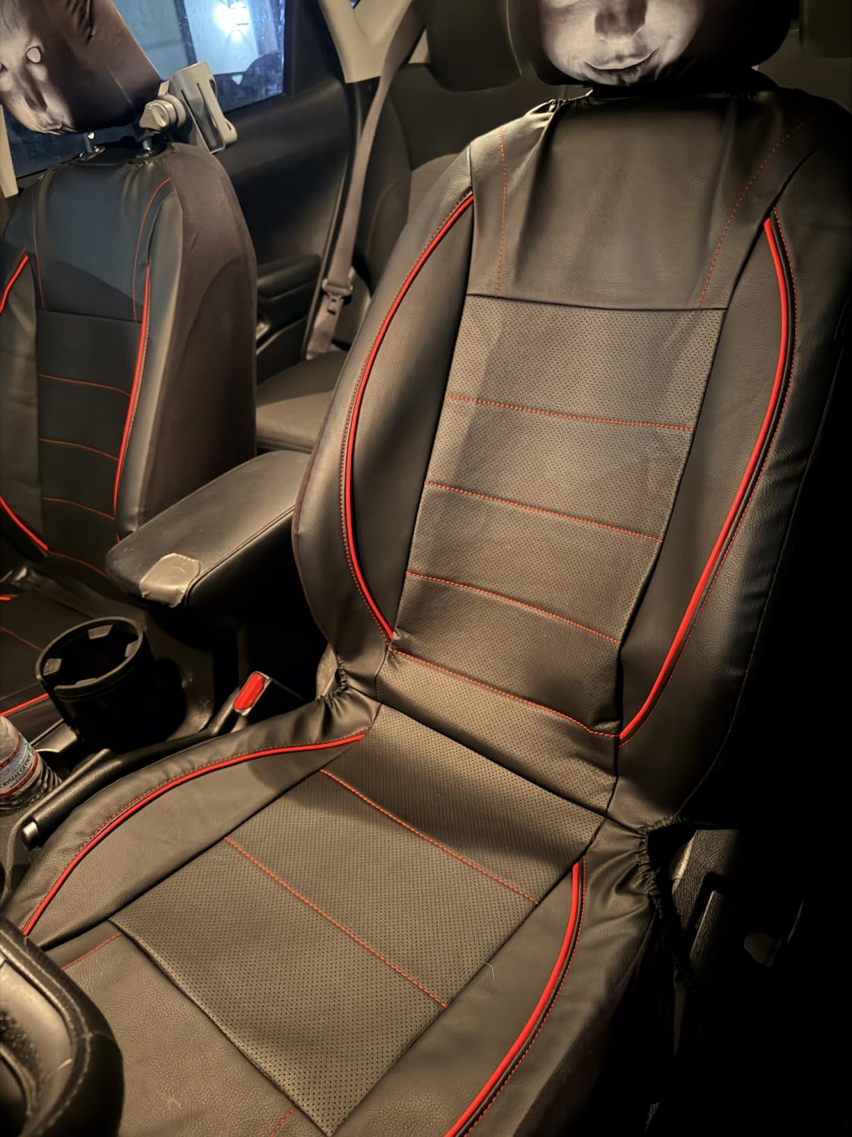 CAR PASS Universal Reflect Piping Leather Car Seat Cover, Fit for suvs,Van,Trucks,Airbag Compatible,Inside Zipper Design and Reserved Opening Holes (Full Set, Black and Grey) customer photo 1