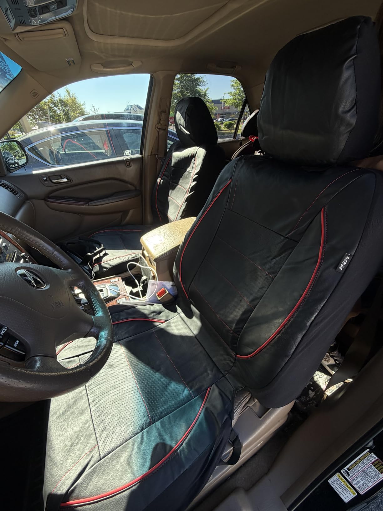 CAR PASS Universal Reflect Piping Leather Car Seat Cover, Fit for suvs,Van,Trucks,Airbag Compatible,Inside Zipper Design and Reserved Opening Holes (Full Set, Black and Grey) customer photo 2