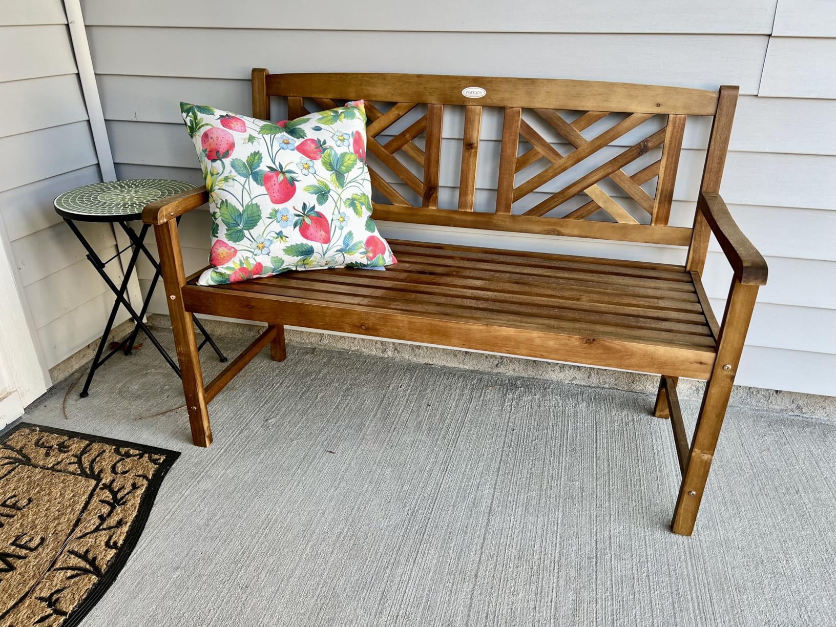 Giantex Outdoor Wooden Garden Bench - 2-Person Acacia Wood Loveseat with Armrests, Backrest, 800lbs Capacity, Patio Park Bench for Backyard, Front Porch Bench (Non-Foldable) customer photo 2