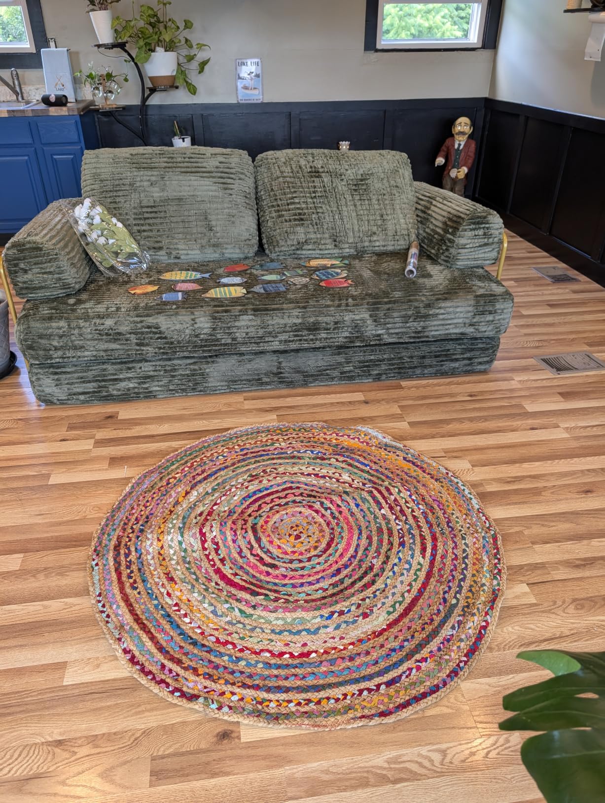 COTTON CRAFT Jute Chindi Braid Rag Rug - 3 Feet Round Multi Color Area Rug | Handwoven Reversible Jute & Natural Recycled Cotton Boho Farmhouse Rustic Area Accent Rug - Living Room Carpet Home Decor customer photo 2