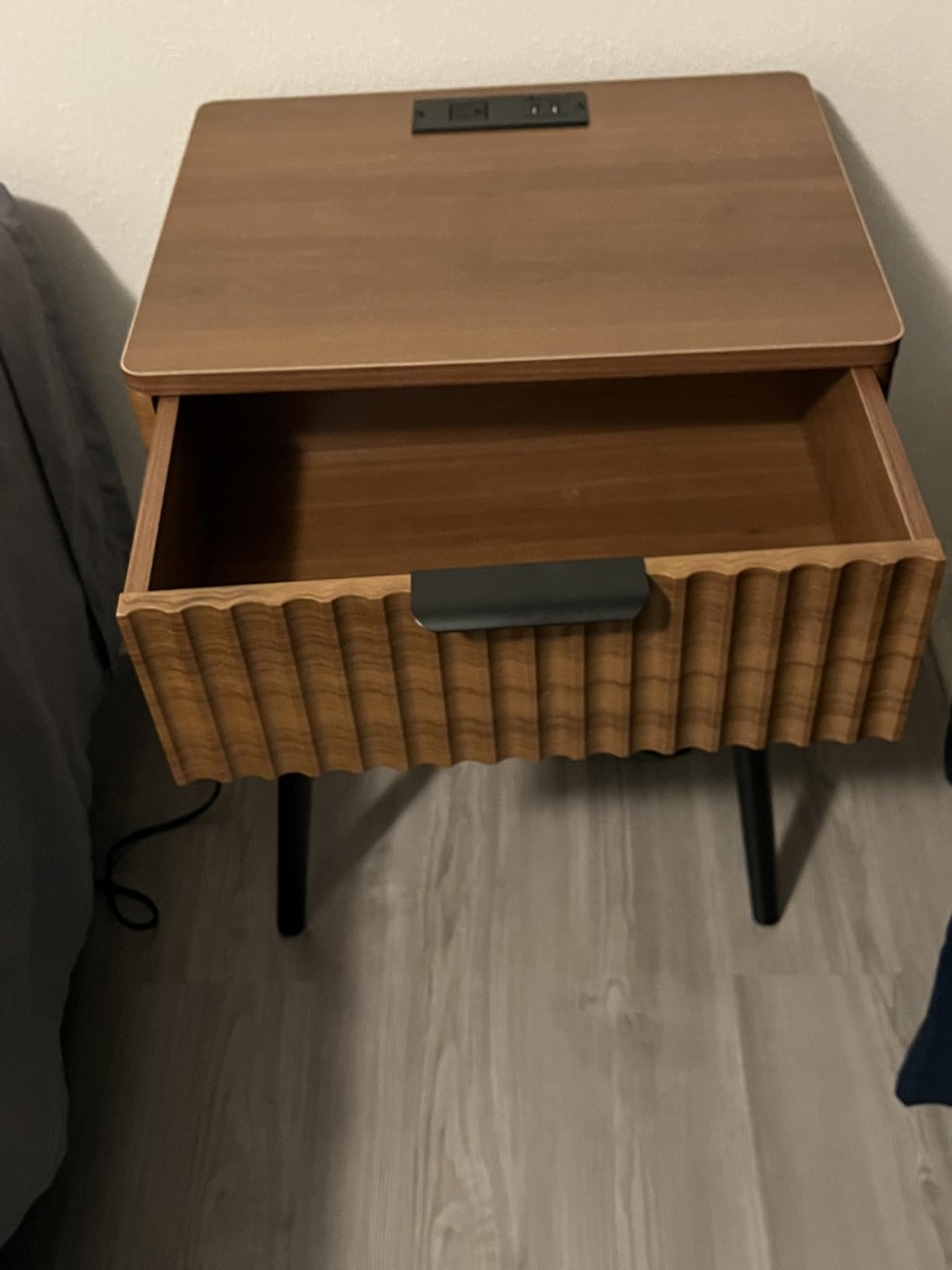 HAIOOU Nightstands Set of 2, Mid Century Bedside Table with Charging Station | Walnut Side Table with Drawer Storage, Modern End Table with Solid Pine Wood Legs, Night Stand for Bedroom Living Room Office customer photo 1