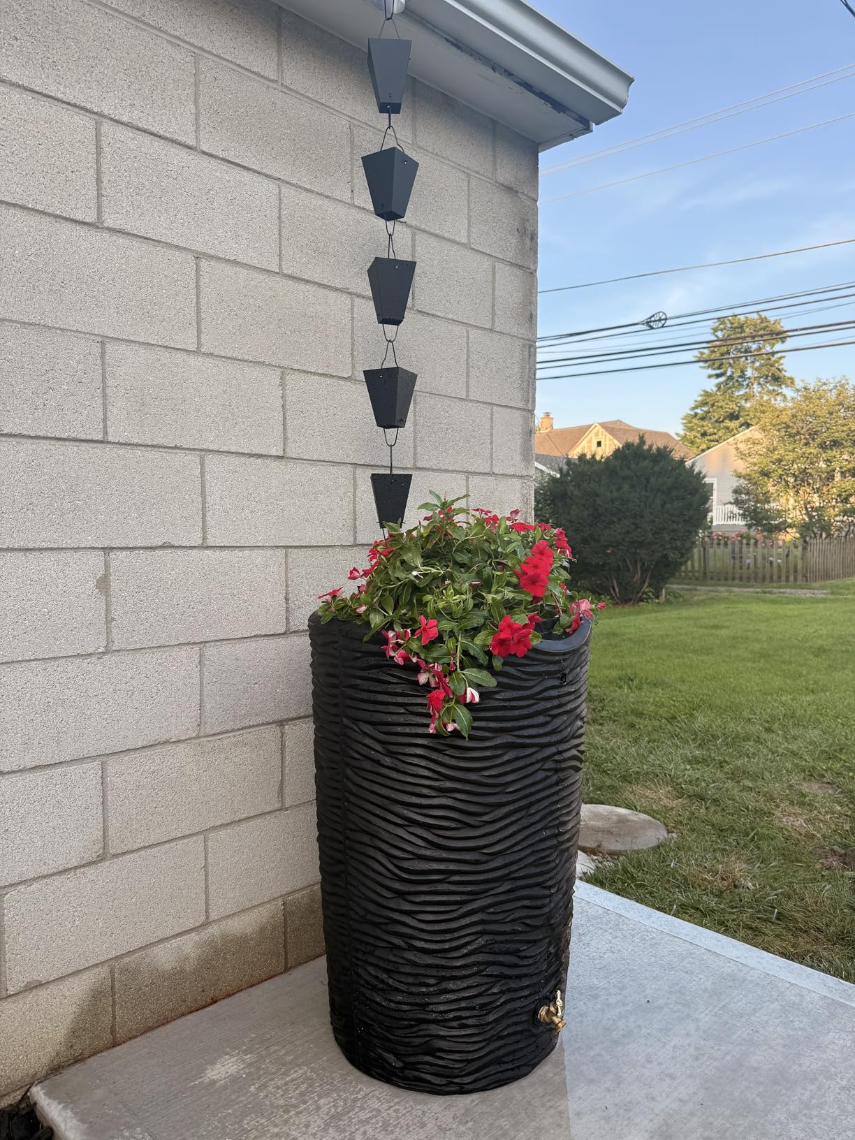 TE DEUM Square Link Rain Chain, 8.5 Feet Length, 3.7inch Big Size Cup, Black Powder Coated, Functional and Decorative Replacement for Gutter Downspouts, V Gutter Clip Included, Black customer photo 2