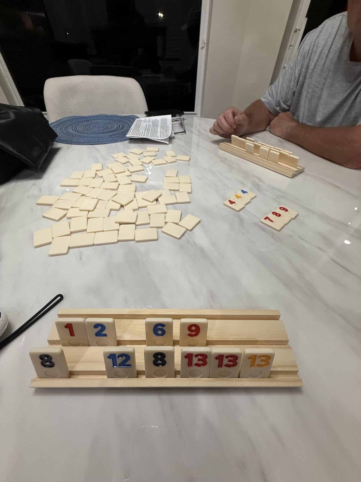 Rummy Cube Game with Case and 4 Wooden Racks/Trays, 106 Rummy Tiles Game Sets Classic Travel Board Game Sets with 4 Tiles Holders for Family customer photo 1