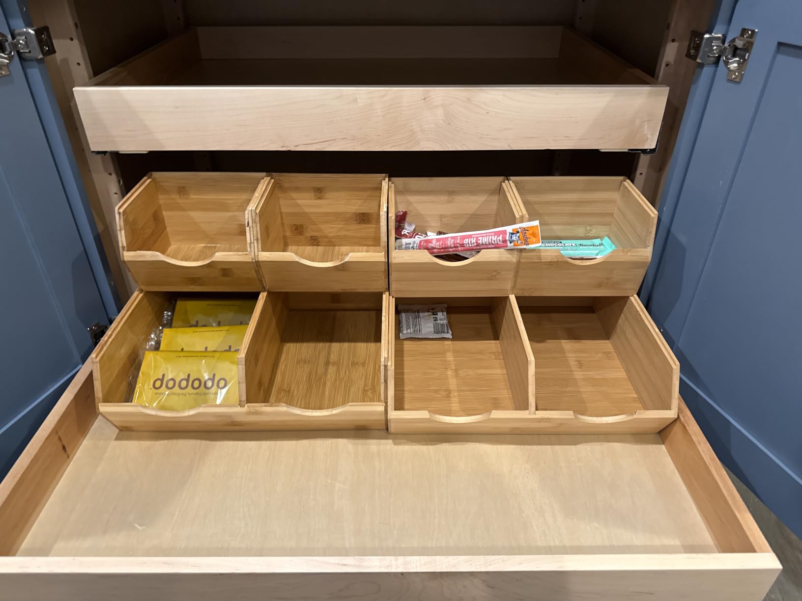 HOMESTEAD Bamboo Pantry Storage Bins - Stackable Potato & Onion Storage Bin for Kitchen Countertop, Pantry Organizer, Fruit Vegetable Basket, Multiuse - Set of 3 Slide-Out Access customer photo 1