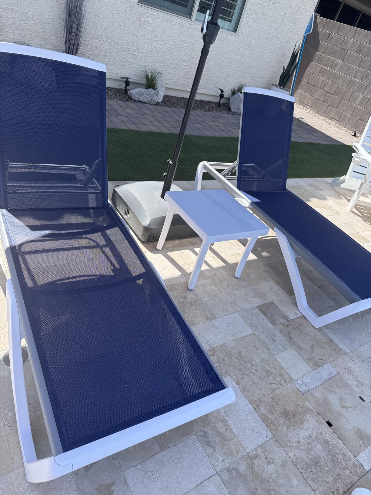 Kozyard 3-Piece Outdoor Chaise Lounge Set Fully Flat Adjustable Lounger | Aluminum Frame, Resin Legs, Textilene Fabric for Poolside, Backyard, Beach, Aqua, 2 Chairs + Table customer photo 2
