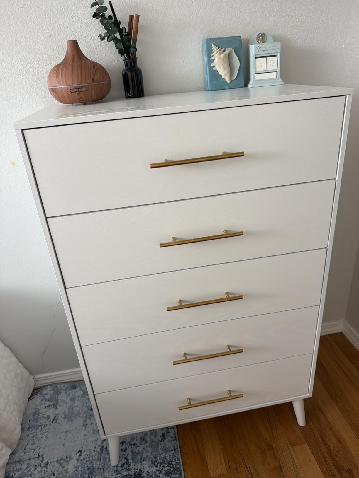 Aiho 5 Drawer Dresser, Tall Dresser, White | Wood Dresser with Metal Handles for Organized Storage for Bedrooms, Hallways or Entryways customer photo 1
