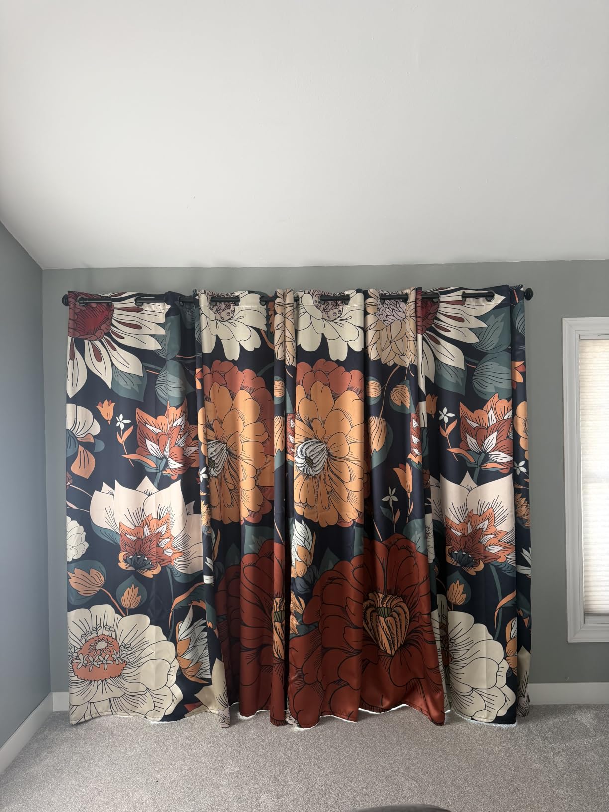 Tyrot Black Boho Floral 100% Blackout Curtains for Bedroom 84 inch Long 2 Panels Mid Century Botanical Black Out Curtains for Living Room Grommet Thermal Insulated Room Darkening Window Drapes,52Wx84L customer photo 1