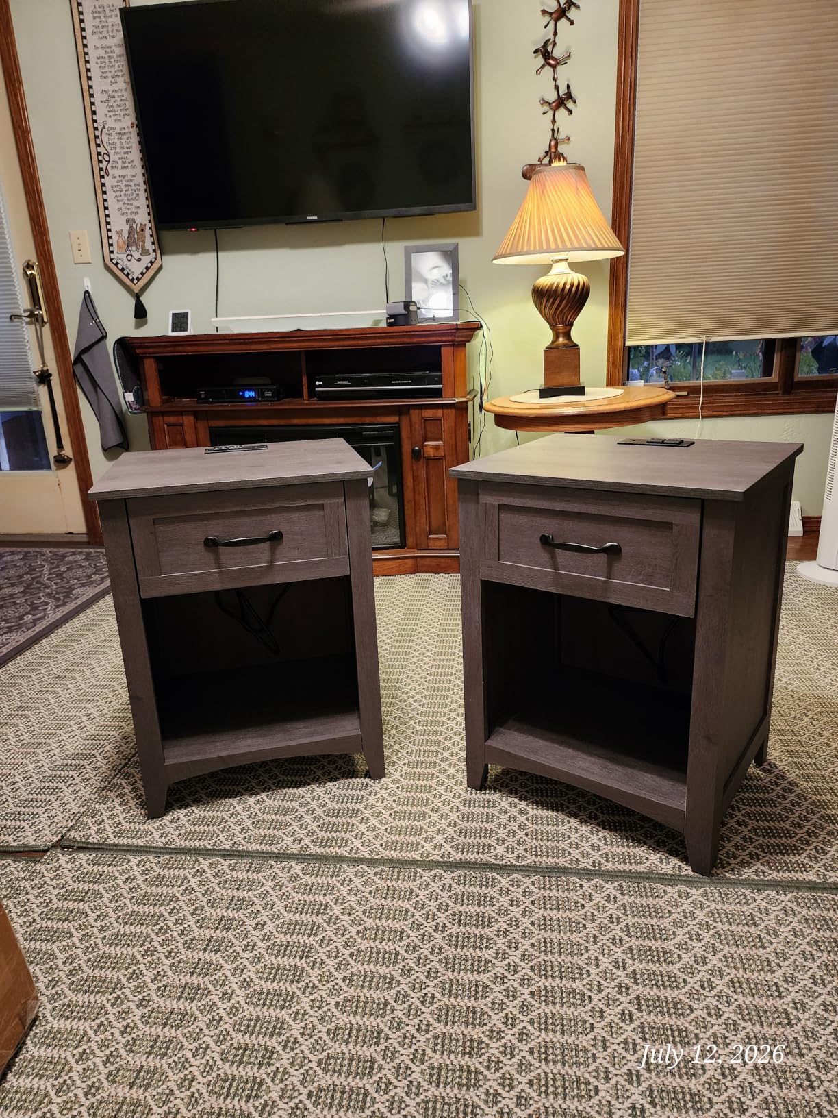 VASAGLE LIRY Collection - Farmhouse Nightstands with Charging Station, Set of 2 Bedside Tables, Side Tables with Drawer, Open Compartment, for Bedroom, Rustic White and Honey Brown customer photo 2