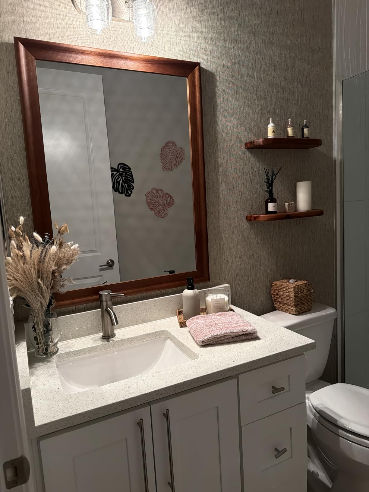White Wall Mirror for Bathroom, Rectangle Rustic 24 x 36 inch Vanity Mirrors | Hanging Mirror with Wood Grain Pattern for Living Room, Bedroom, Entryway customer photo 1