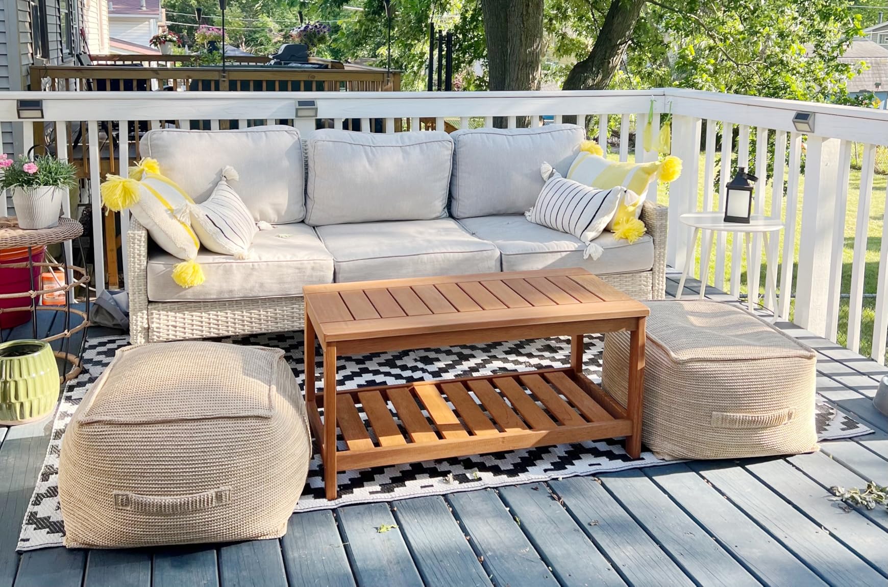 Giantex Hardwood Patio Coffee Table - 2-Tier Wooden Coffee Table with Slatted Tabletop & Storage Shelf, Outdoor Rectangular Center Table for Backyard, Garden, Poolside, Balcony & Indoor, Walnut customer photo 1