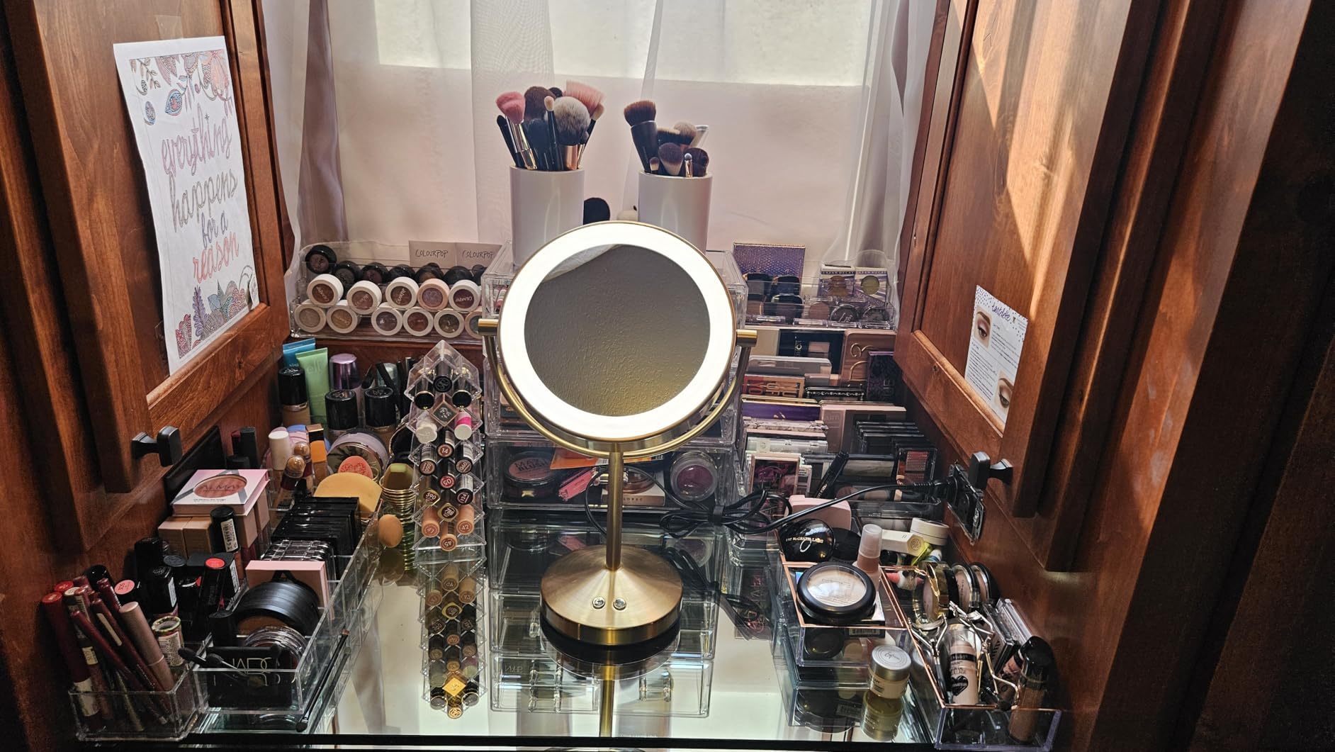 Conair Lighted Makeup Mirror, Double-Sided LED Vanity Mirror with 1X/10X Magnification, 3 Light Settings, 3 Modes, 360° Rotation, Brushed Brass Finish customer photo 1