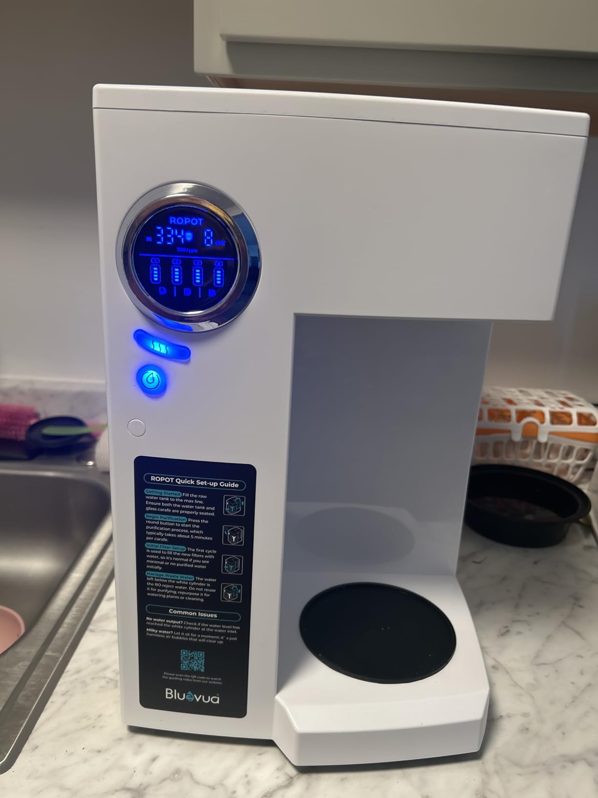 Bluevua RO100ROPOT Countertop Reverse Osmosis Water Filter System | Portable RO Filtration with Remineralization, No Installation, WQA Certified - ROPOT-UV, 6-Stage RO customer photo 2