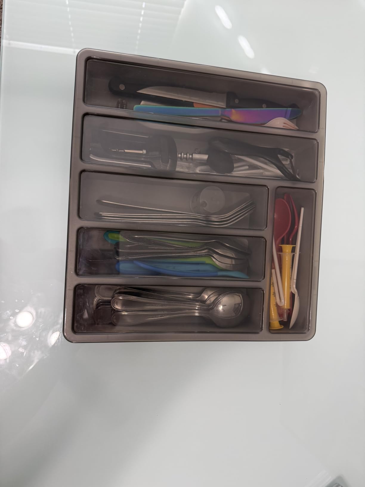 Lifewit Silverware Organizer with Lid, Covered Utensil Tray for Kitchen Drawer and Countertop, Plastic Cutlery and Flatware Storage Box for Spoons Forks Knives Holder Case, 12.6x11.8