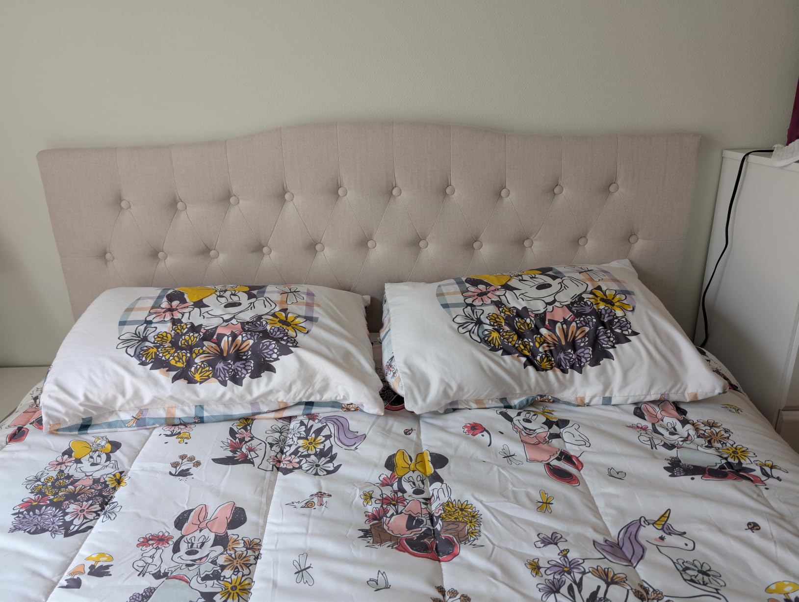 Tufted Headboard Queen Size, Solid Wood Adjustable Height Head Board, Beige | Upholstered Queen Headboard Only with Durable Solid Wood Legs, Adjustable Height 37-51 in, Fabric Button Diamond HeadBoards customer photo 1