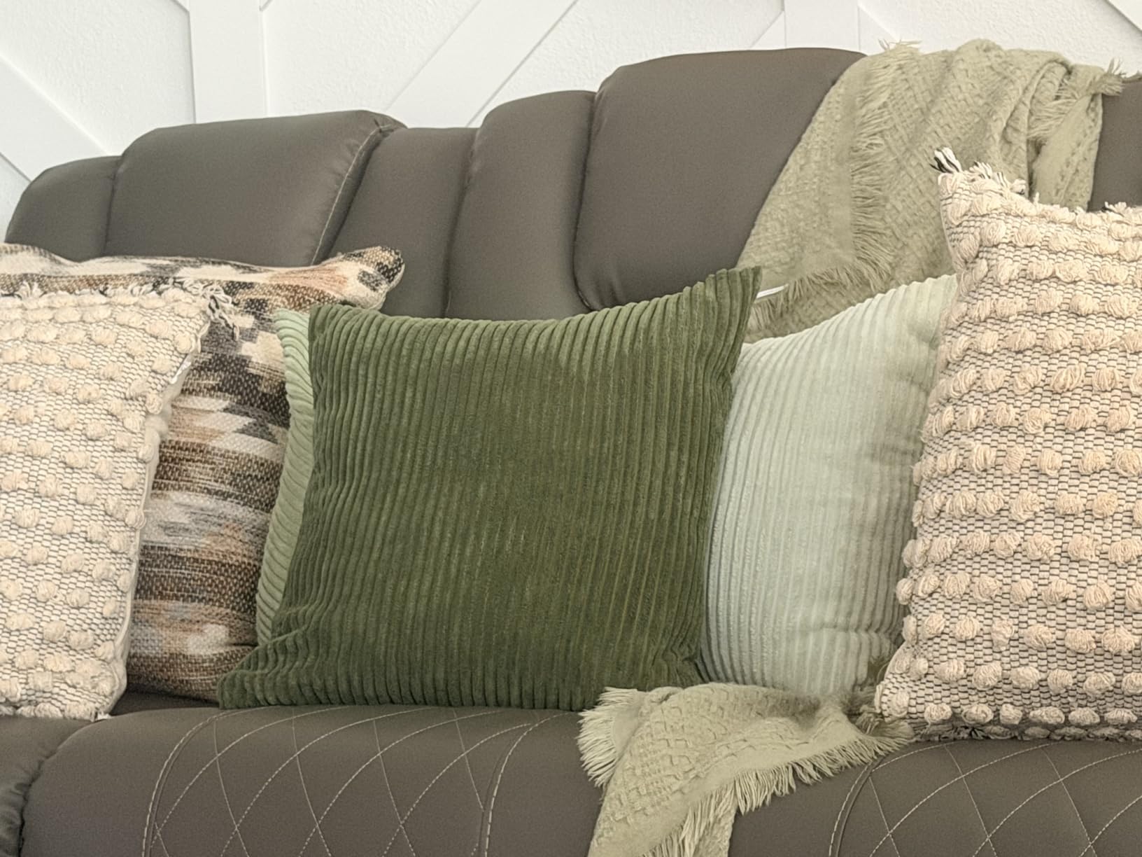 MIULEE Soft Corduroy Decorative Throw Pillow Covers Forest Green 18x18 | Set of 4, Modern Nordic Home Decor, Gradient Color Matching, Boho Farmhouse Cushion Covers for Couch Bed Sofa Living Room customer photo 1