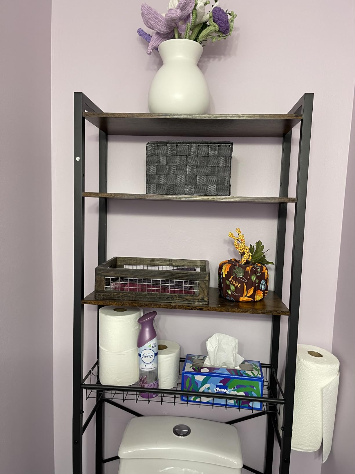 Kalrin Over-The-Toilet Storage Rack, 4-Tier Bathroom Organizer Shelf Over Toilet with Adjustable Shelf and Basket, Freestanding Space Saver Bathroom Shelves Above Toilet for Room (Pure Black) customer photo 2