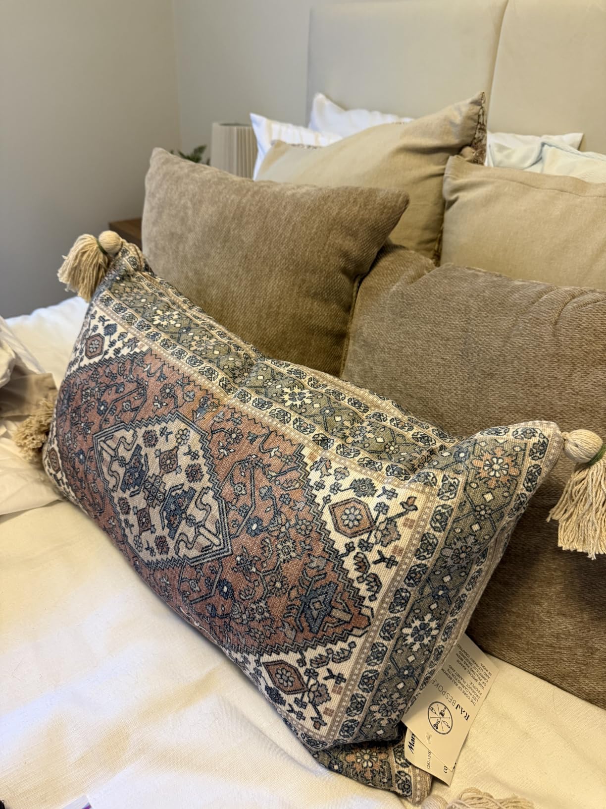 MIULEE Boho Linen Fringe Decorative Throw Pillow Covers Olive Green 20x20 | Set of 2, Cottagecore Decor, Boho Farmhouse Neutral Pillow Covers, Rustic Couch Cushion Cases for Sofa Bed Living Room customer photo 1