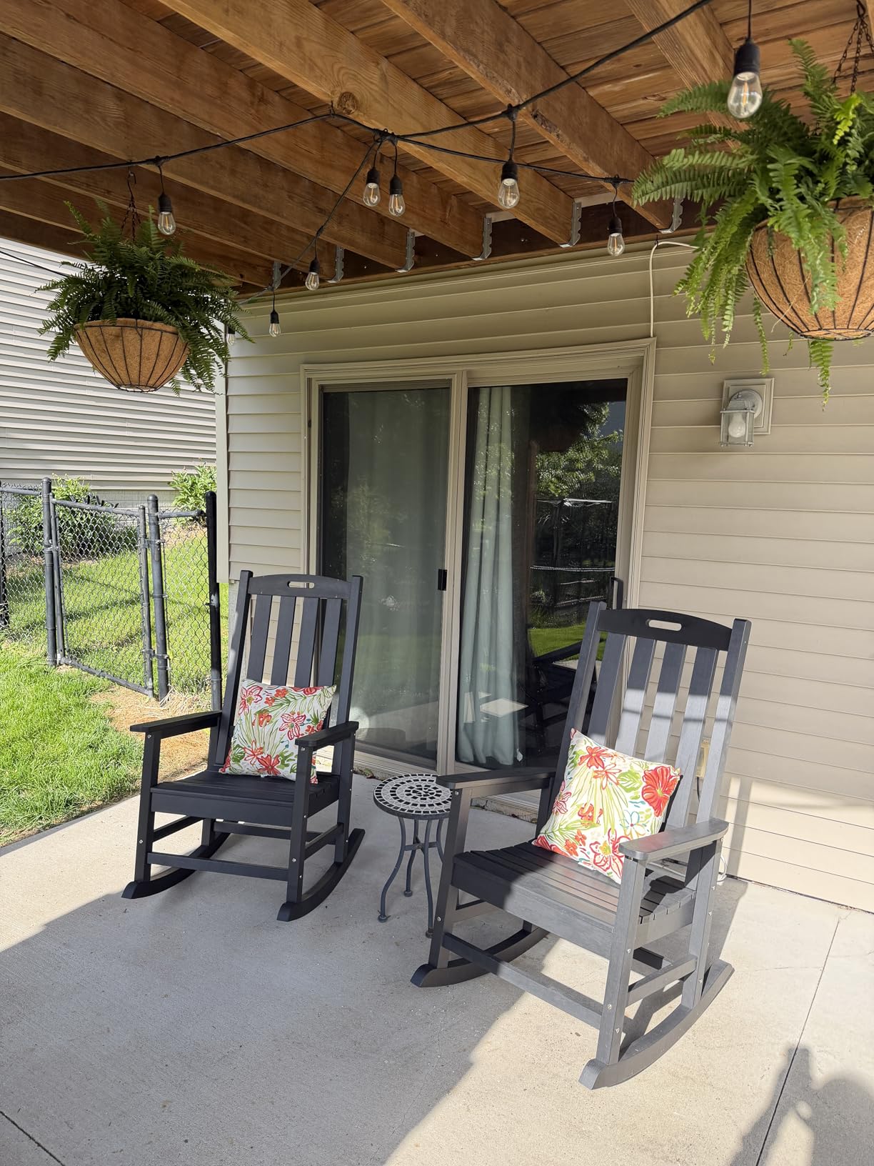 Psilvam Oversized Outdoor Rocking Chair, HDPE Porch Rocker for Adults, All Weather Resistant Rocking Chairs for Patio Lawn Garden, 350lbs Weight Capacity (Light Gray) customer photo 2