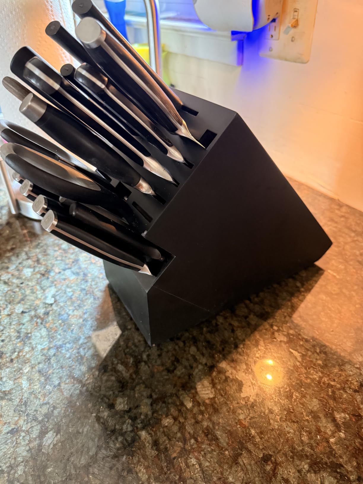 Knife Block for Kitchen Countertop - 20 Slot Universal Knife Holder with Acacia Wood, Large Knife Storage Organizer for Butcher Block, Knife Block Storage without Knives, Easy for Knife set customer photo 2