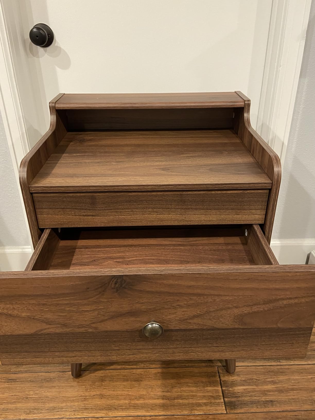 VASAGLE Nightstands, Set of 2, Bedside Tables with Hidden Drawers, Mid-Century End Side Tables with Solid Wood Legs, for Bedroom, Natural Walnut customer photo 2