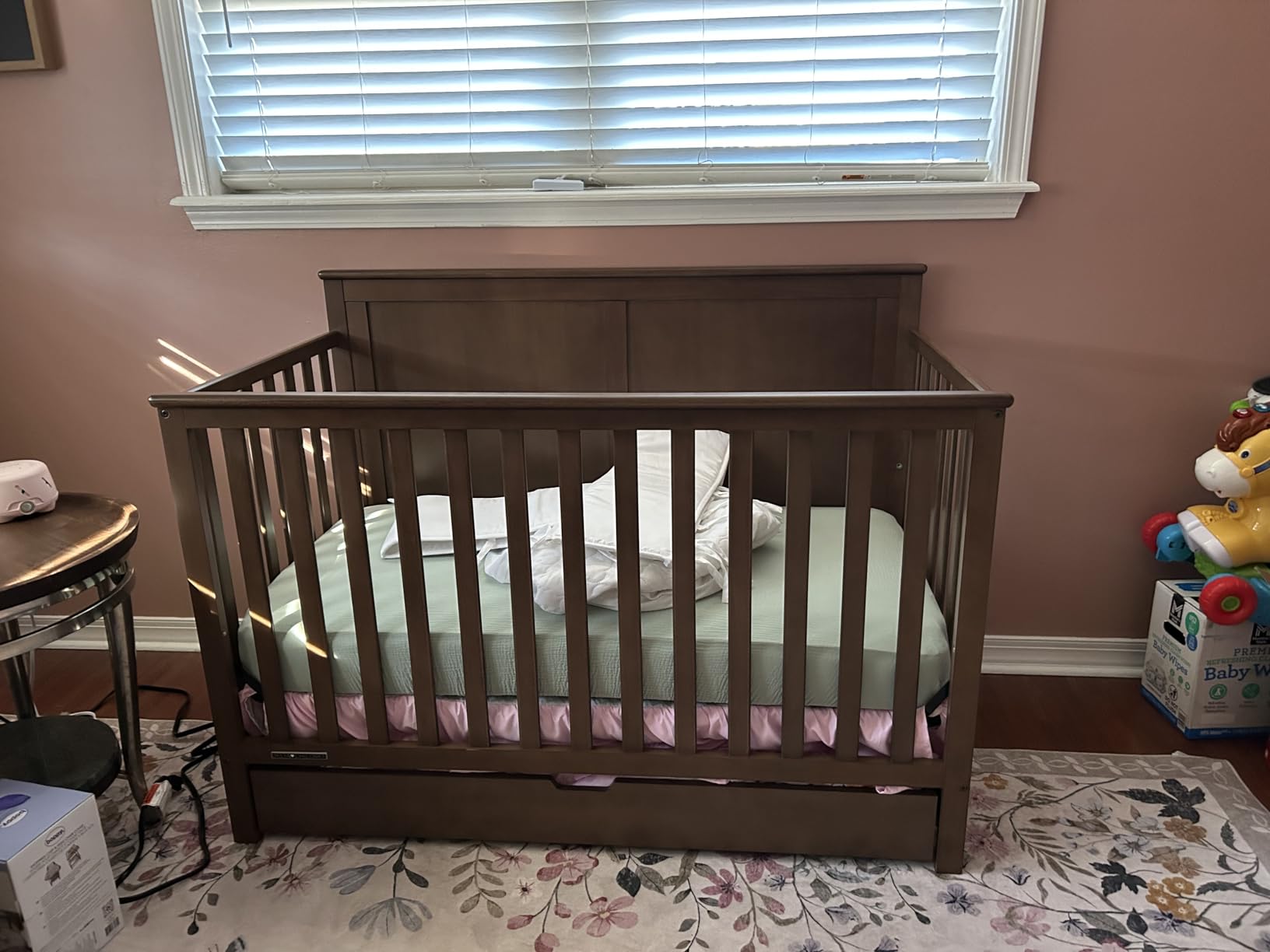 Simmons Kids Logan 6-in-1 Convertible Crib with Underdrawer - Greenguard Gold Certified, Chestnut customer photo 1
