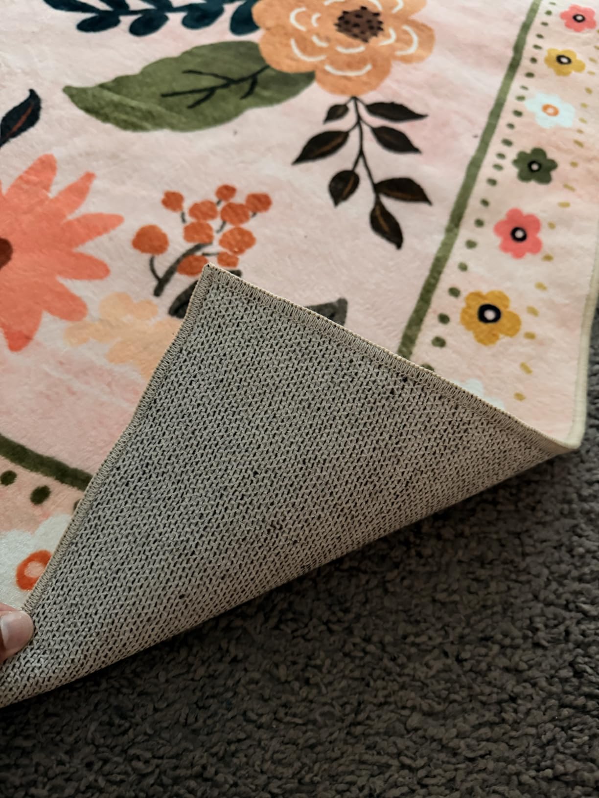 RELEANY Floral Washable 5x7 Area Rugs Pink | Flower Carpet Print Boho Cute Non Slip Low Pile for Living Room Bedroom Kitchen Office Entryway Hallway customer photo 1
